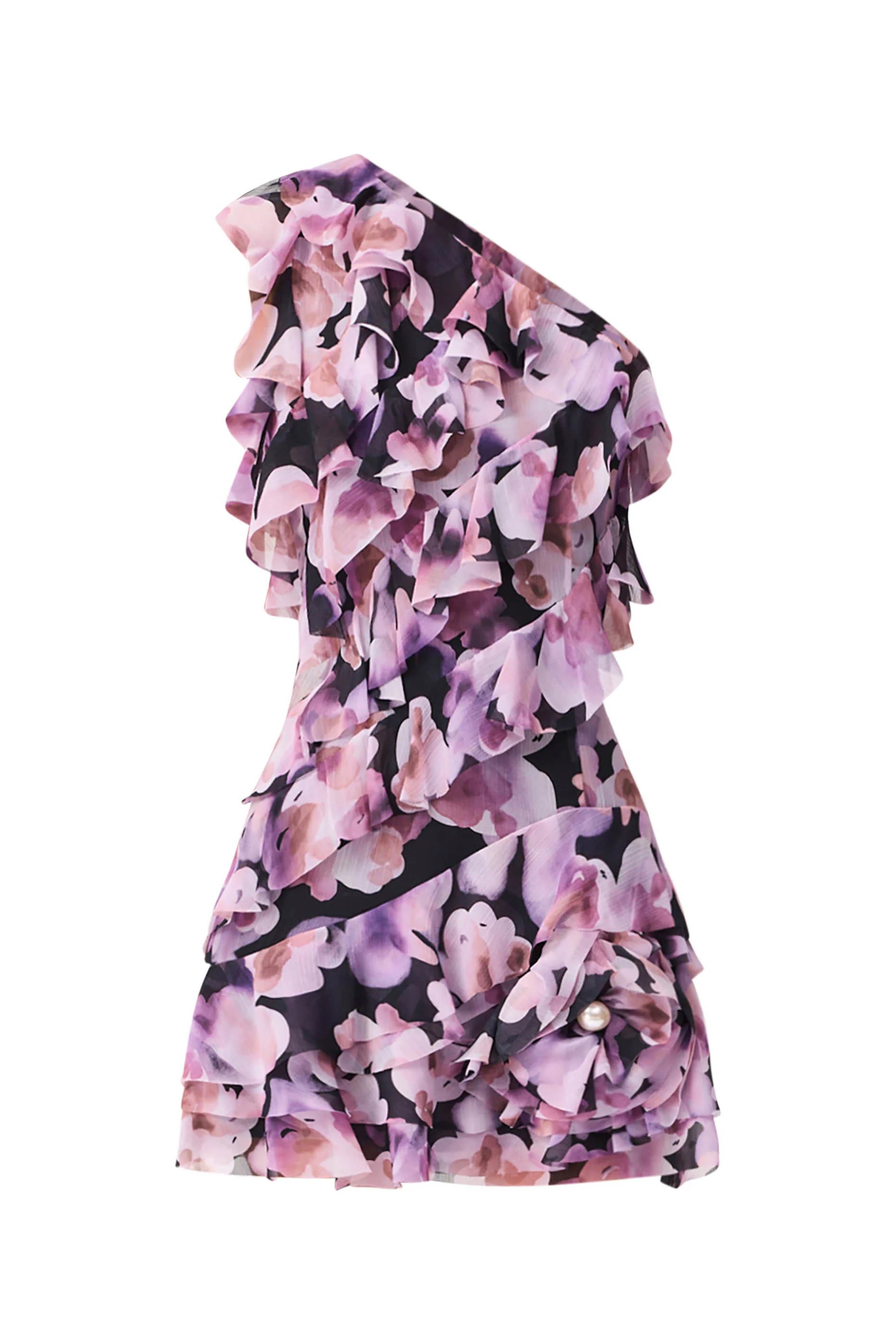 Solene One Shoulder Mini Dress in Purple Floral - Image 7