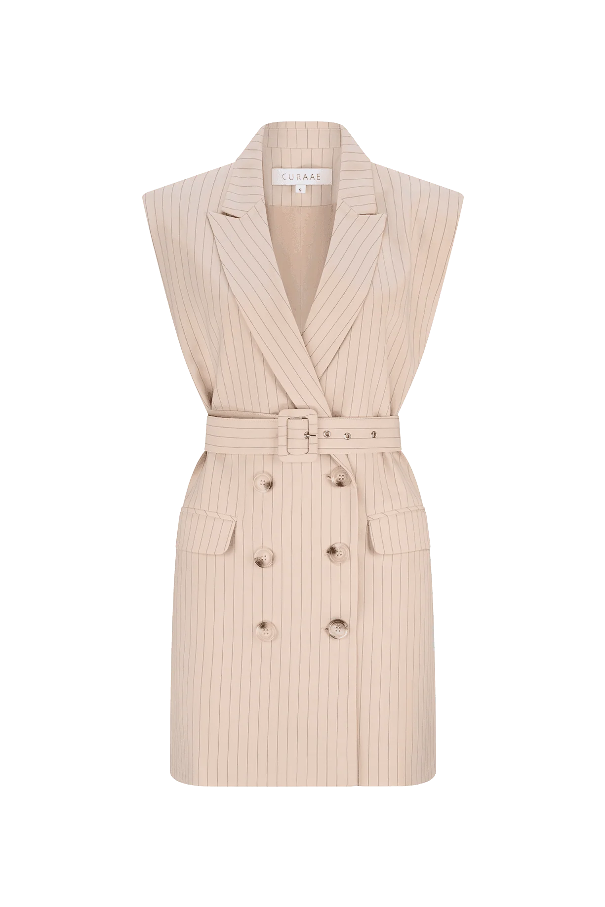 CURAAE Solene Vest Pinstripe Mini Dress in Beige - Image 4