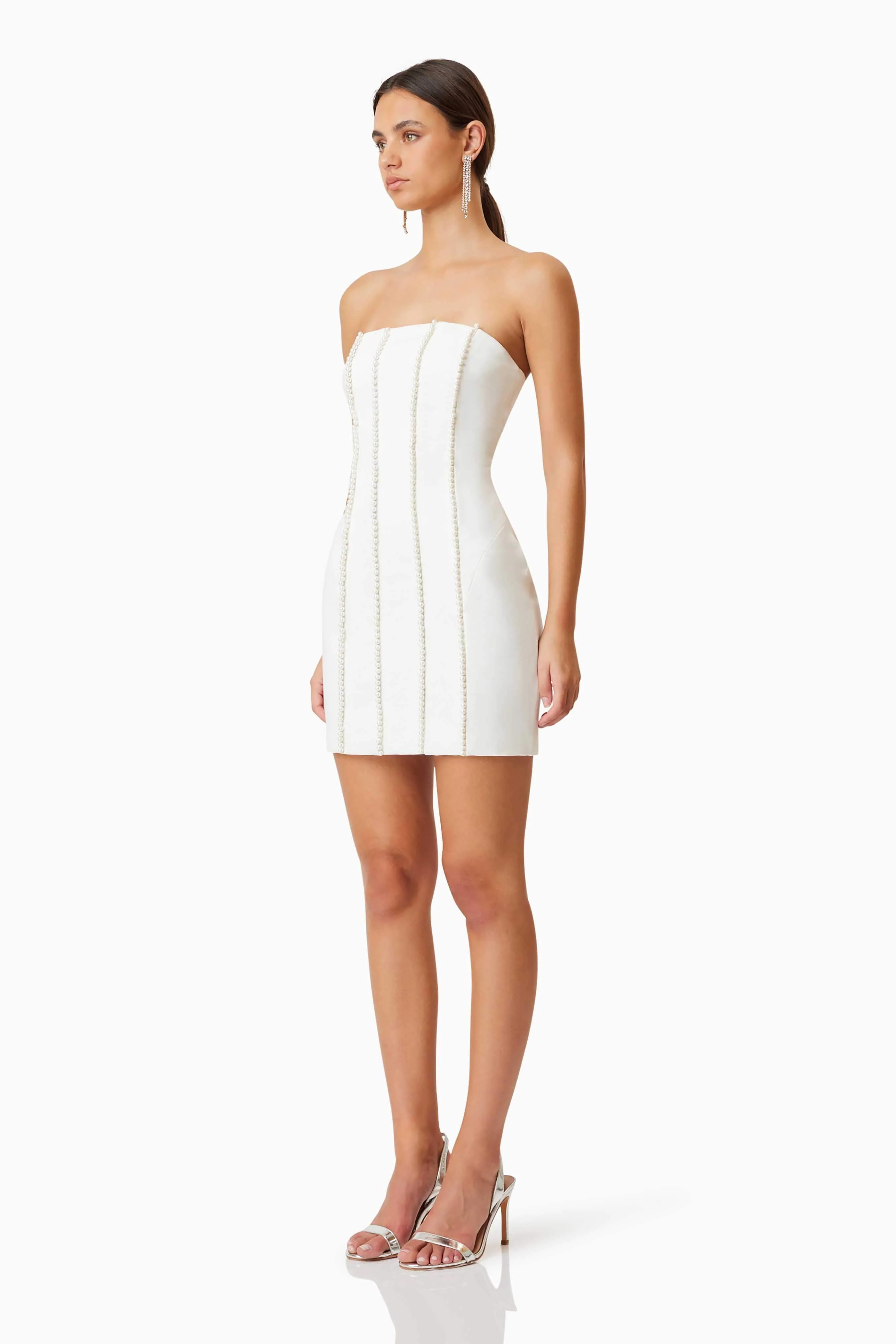 Sonnet Mini Strapless Pearl Dress In White - Image 5