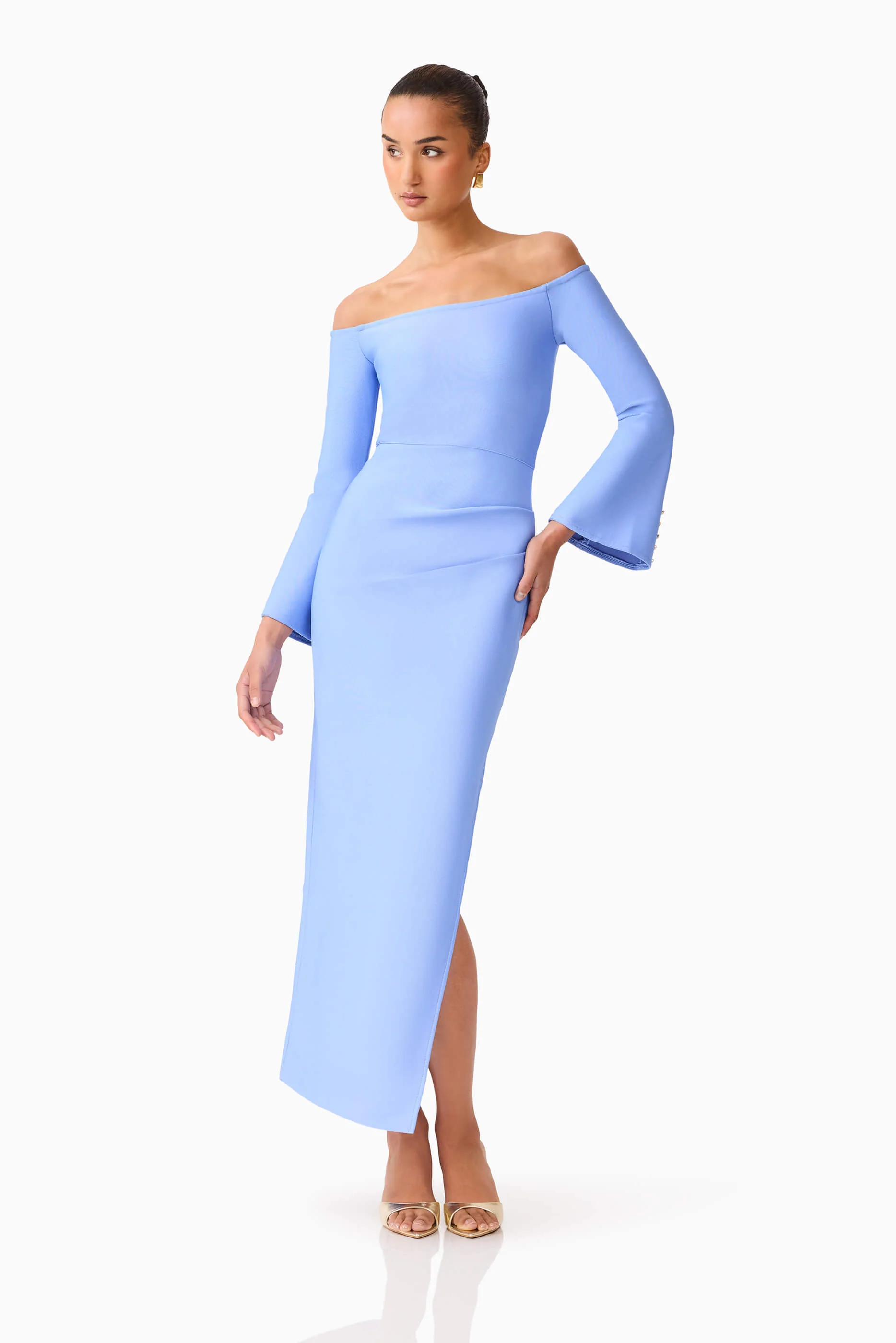 Sonya Long Sleeve Midi Dress in Blue - Image 5