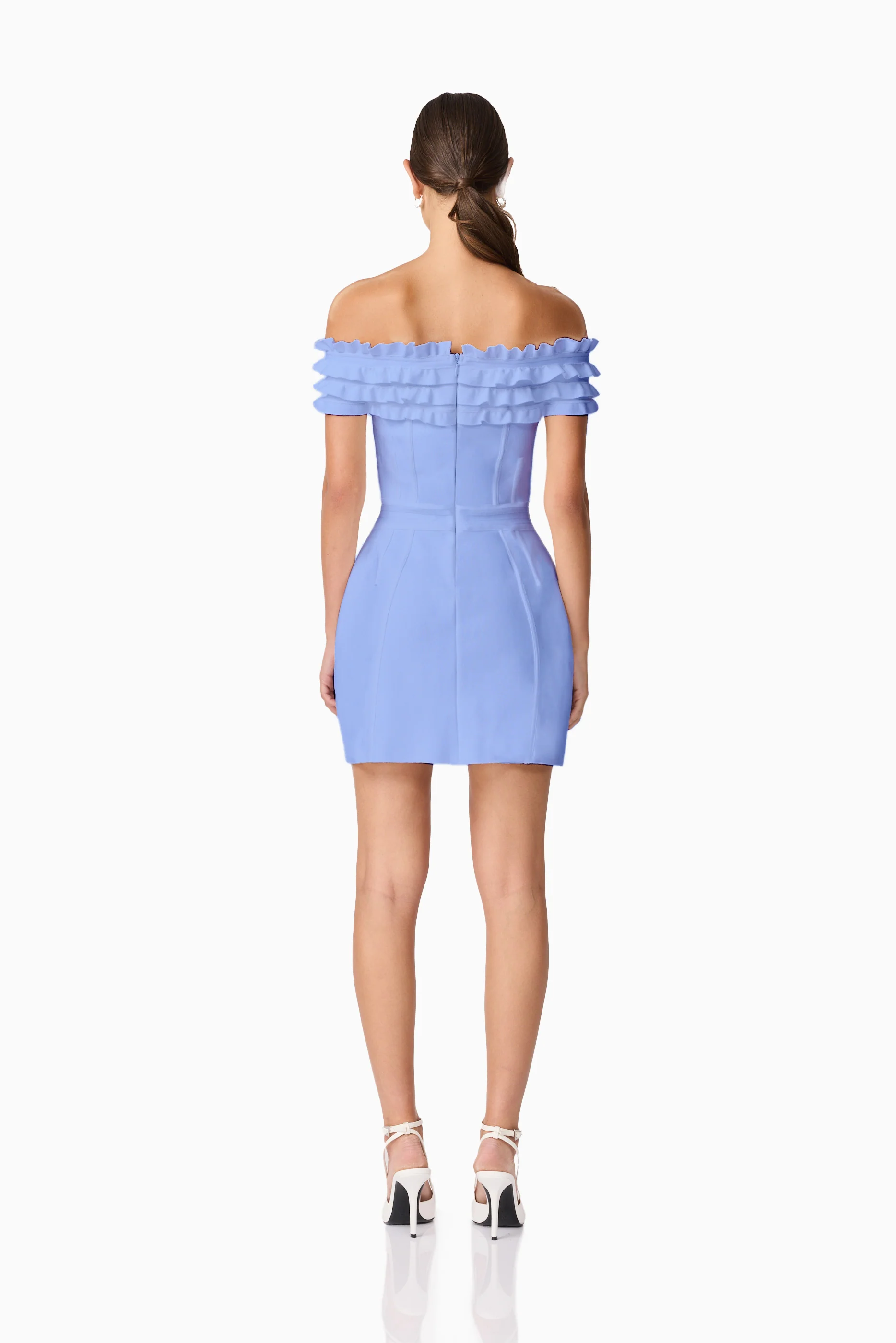 Sonya Off The Shoulder Mini Dress in Blue - Image 4