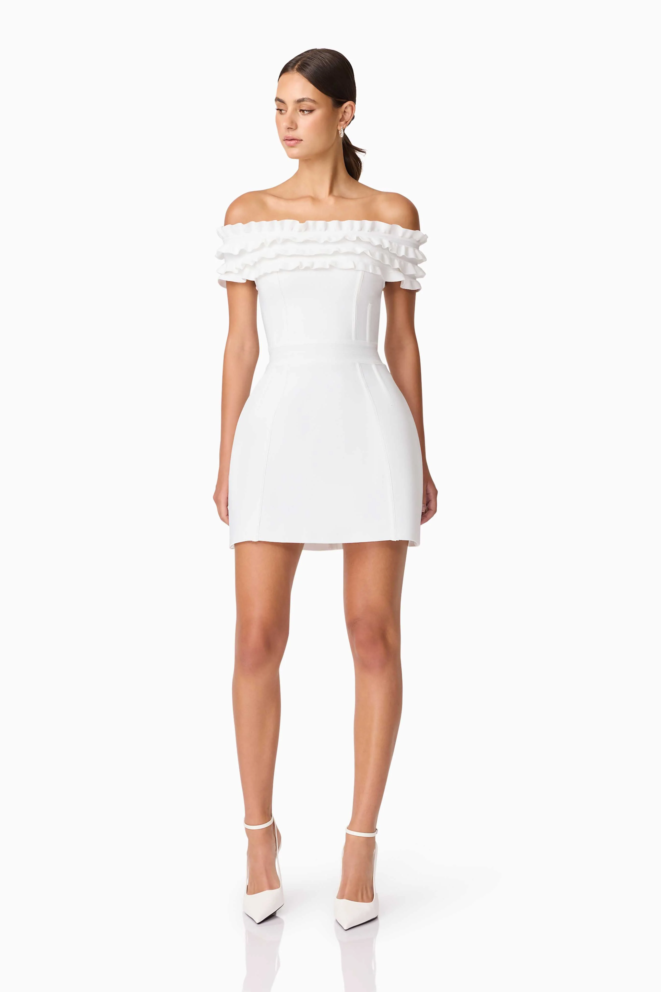 Sonya Off The Shoulder Mini Dress in White - Image 4