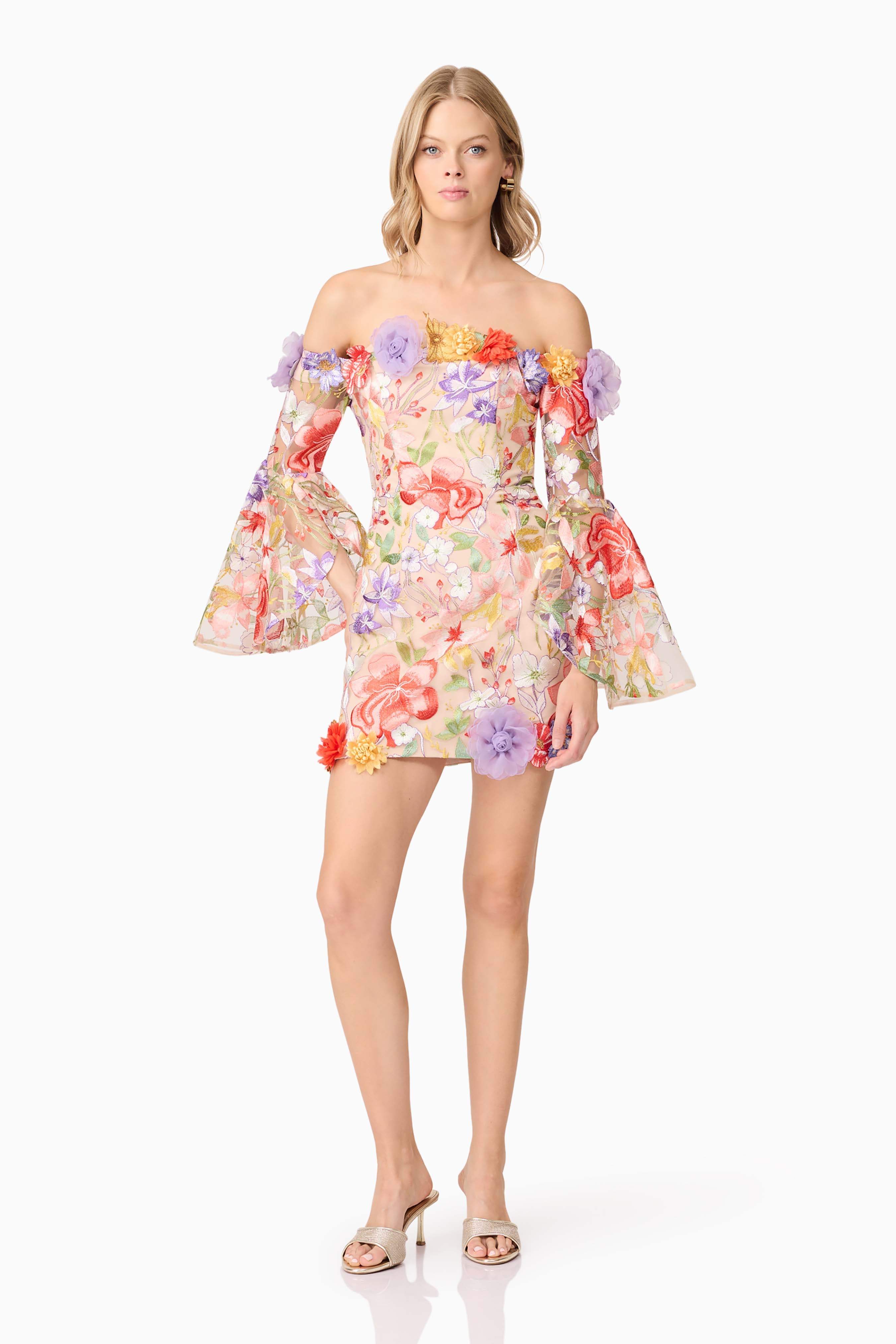 Sophie Off The Shoulder Mini Dress in Floral - Image 4