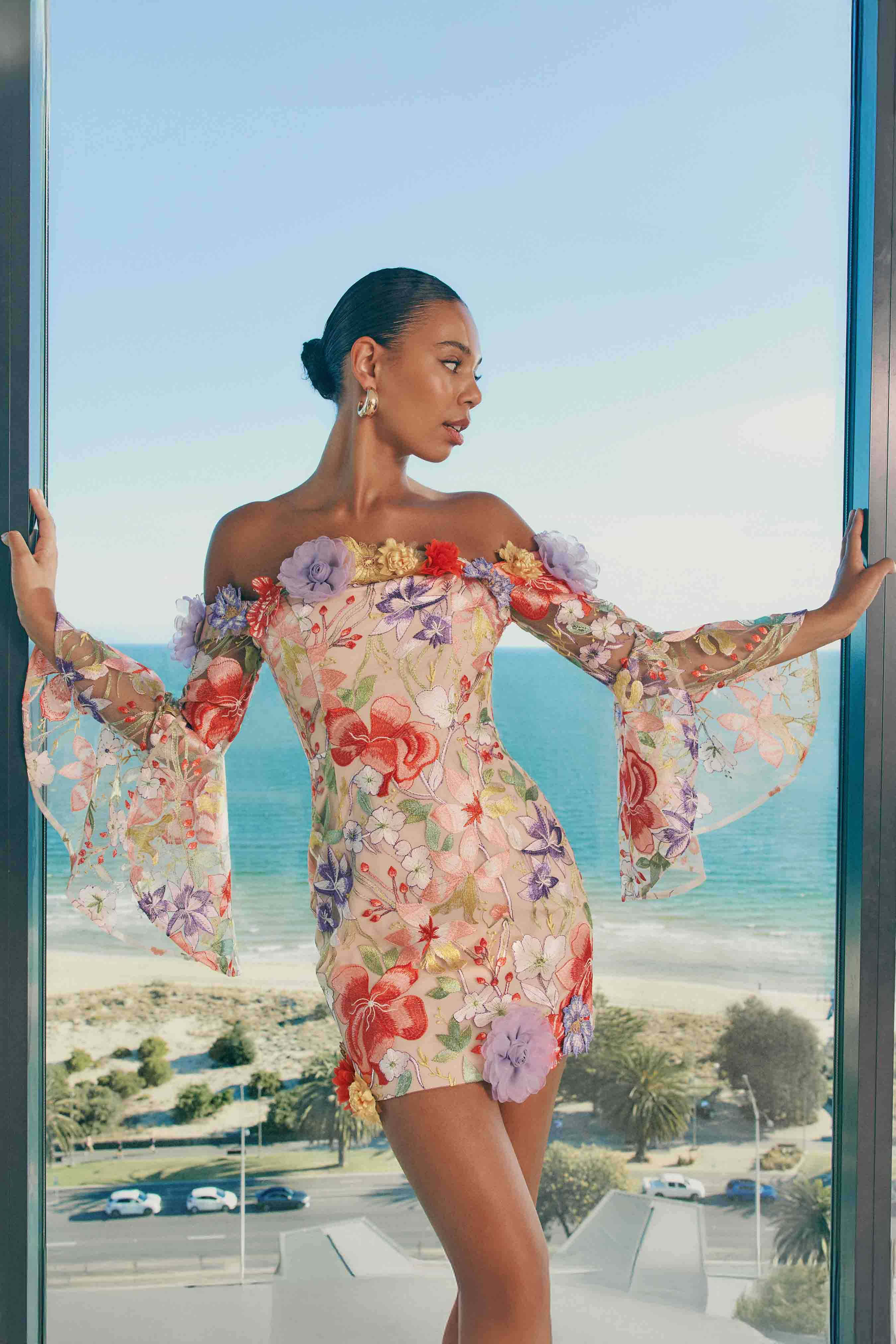 Sophie Off The Shoulder Mini Dress in Floral - Image 8
