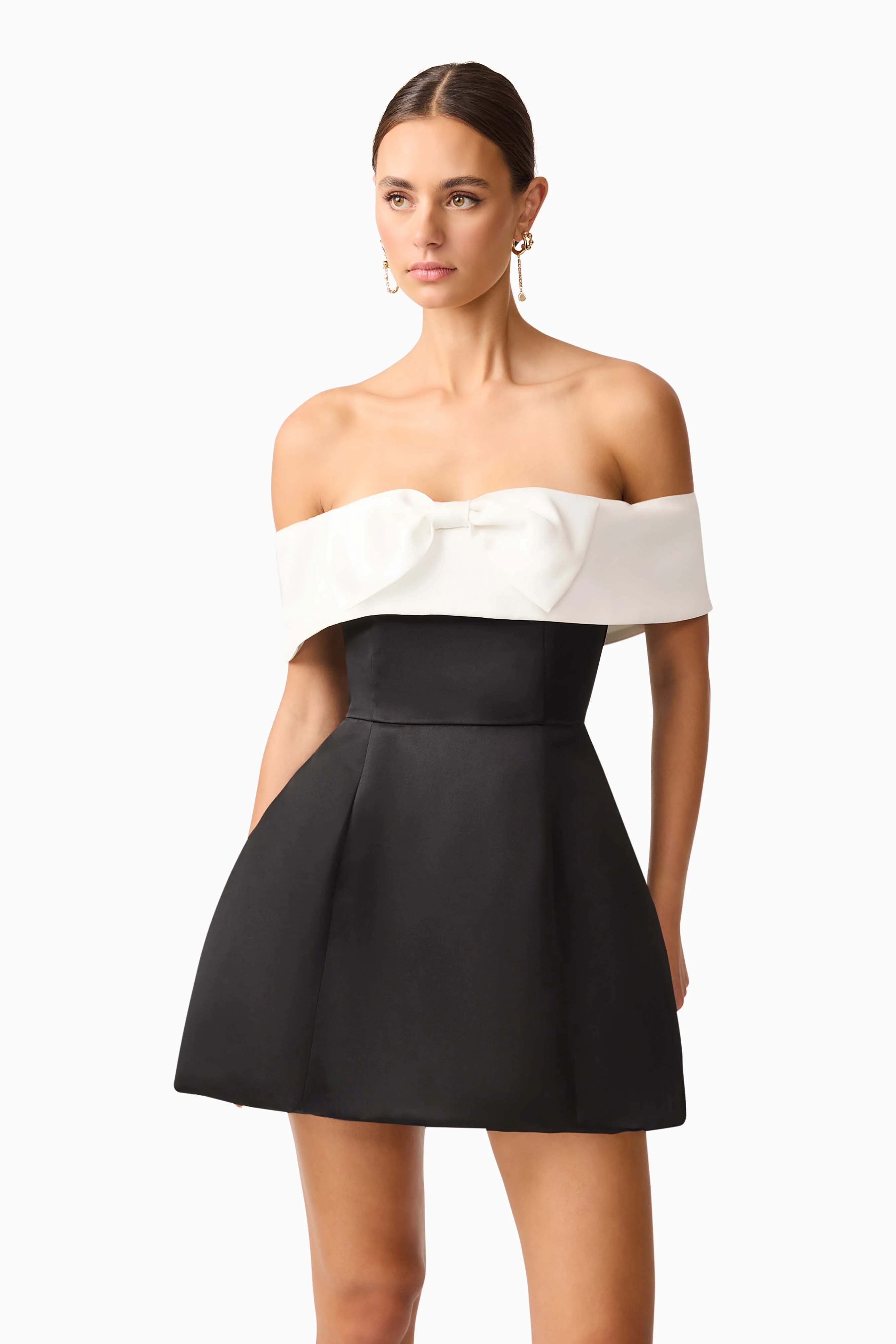 Sorrel Off the Shoulder Mini Dress in Black & White - Image 3