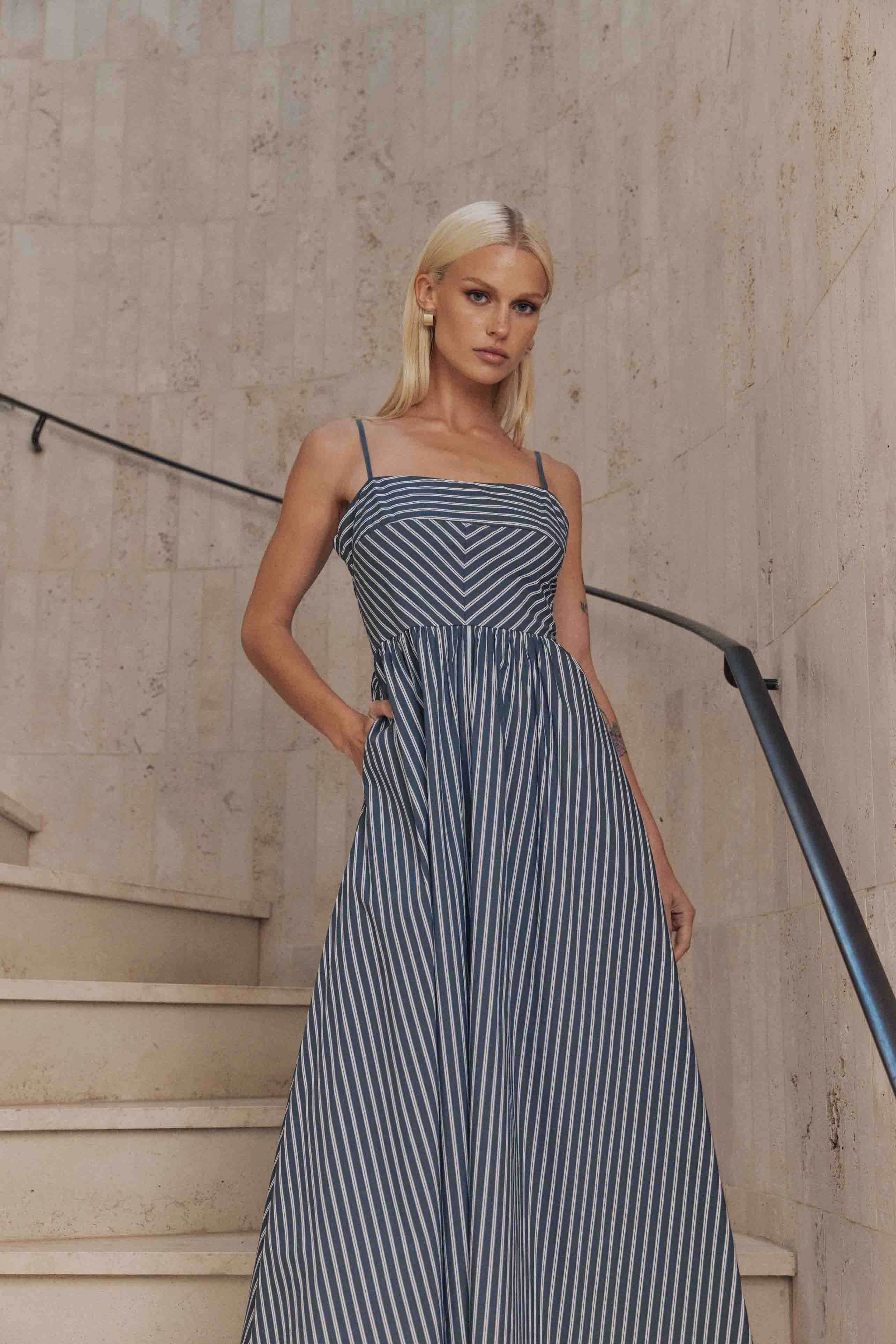 CURAAE Spring Sun Dress in Navy Stripe - Image 2