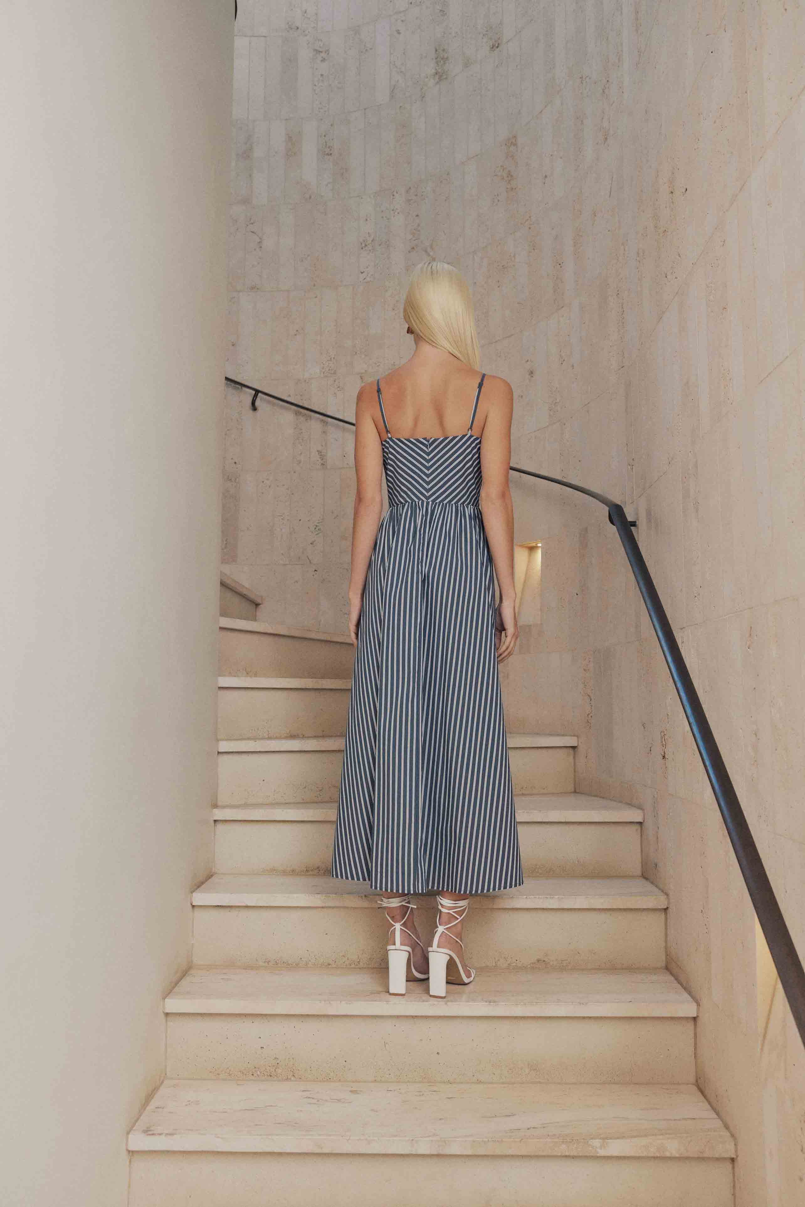 CURAAE Spring Sun Dress in Navy Stripe - Image 4