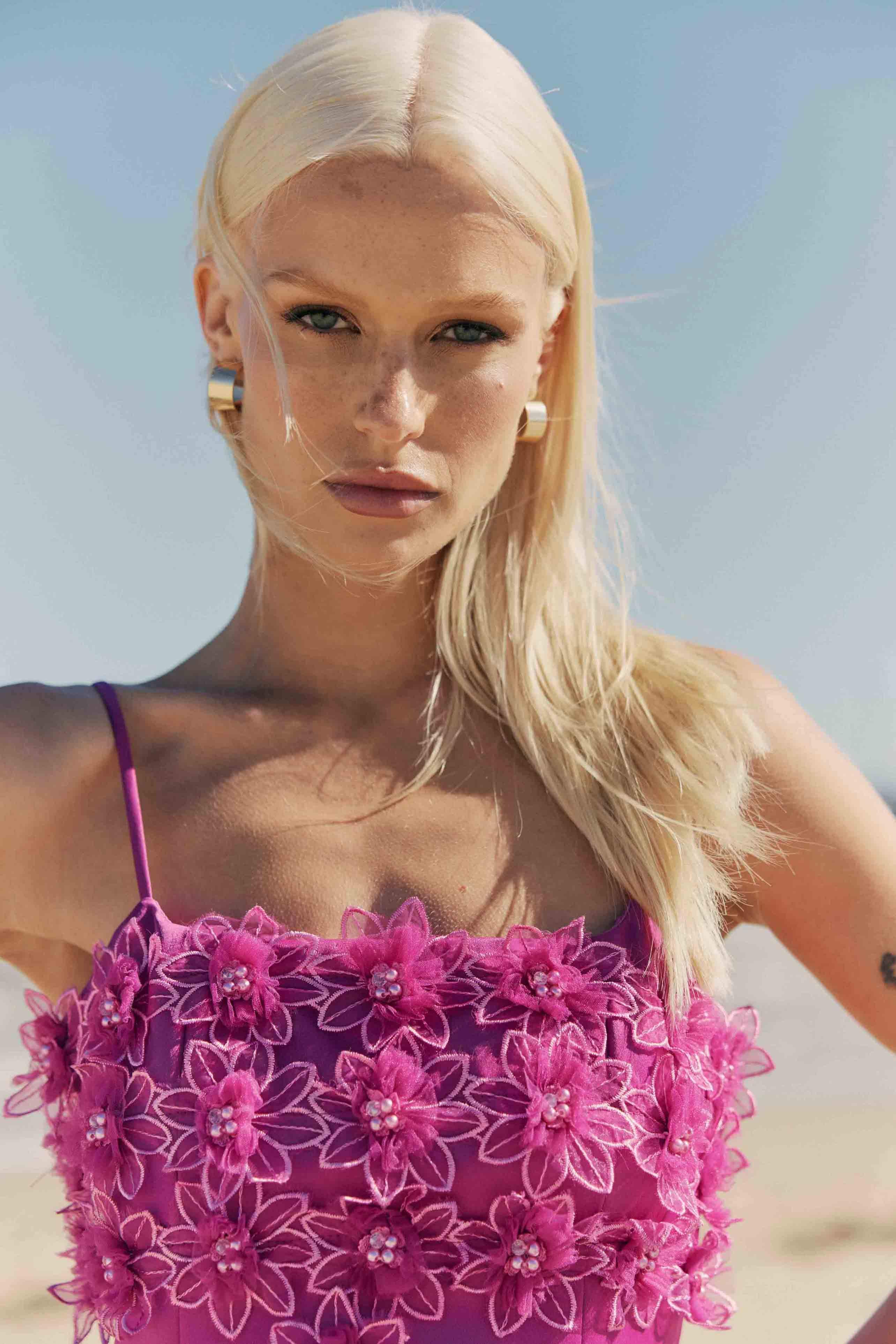 Sutton 3D Floral Mini Dress In Purple - Image 13