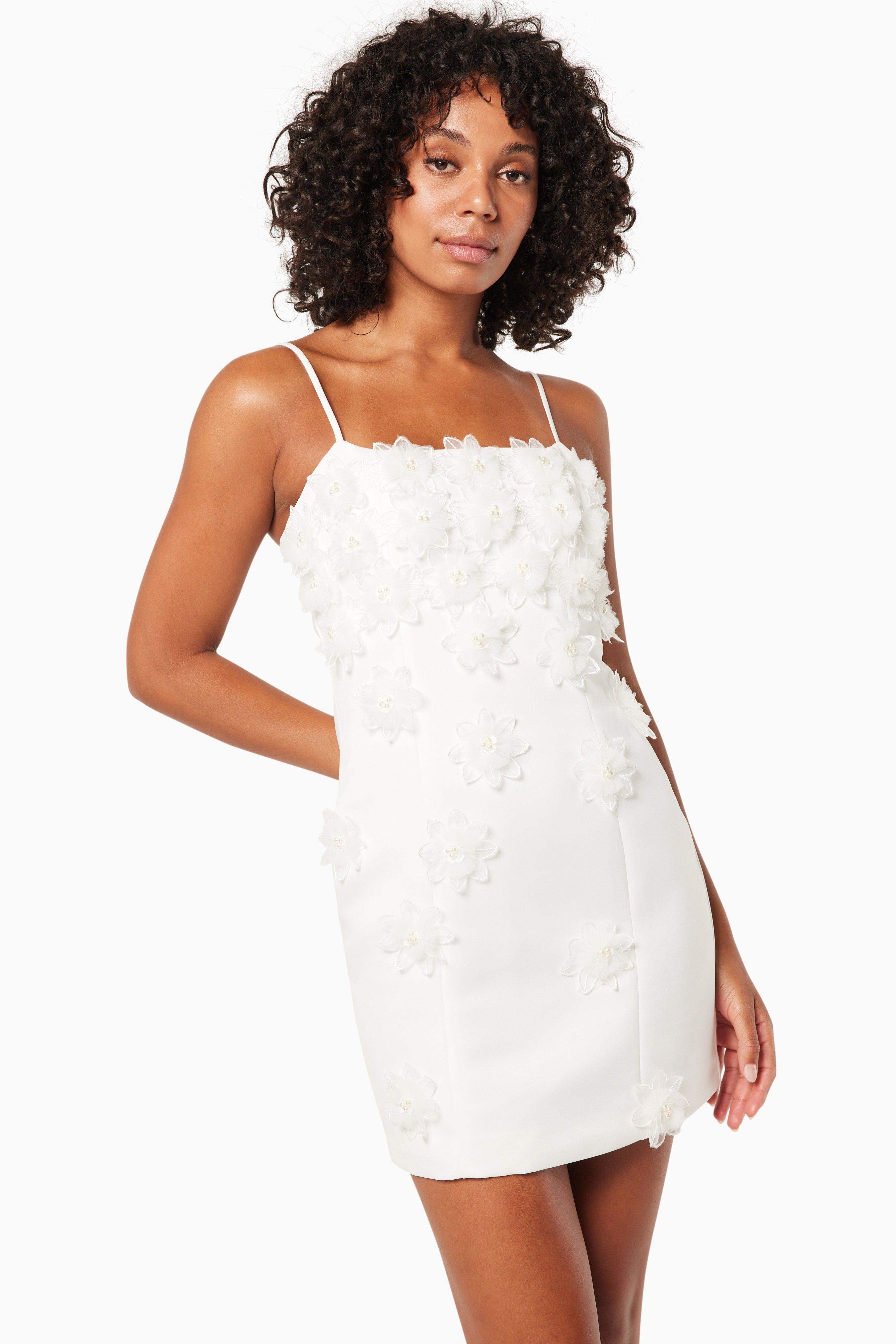 Sutton 3D Floral Mini Dress in White - Image 6