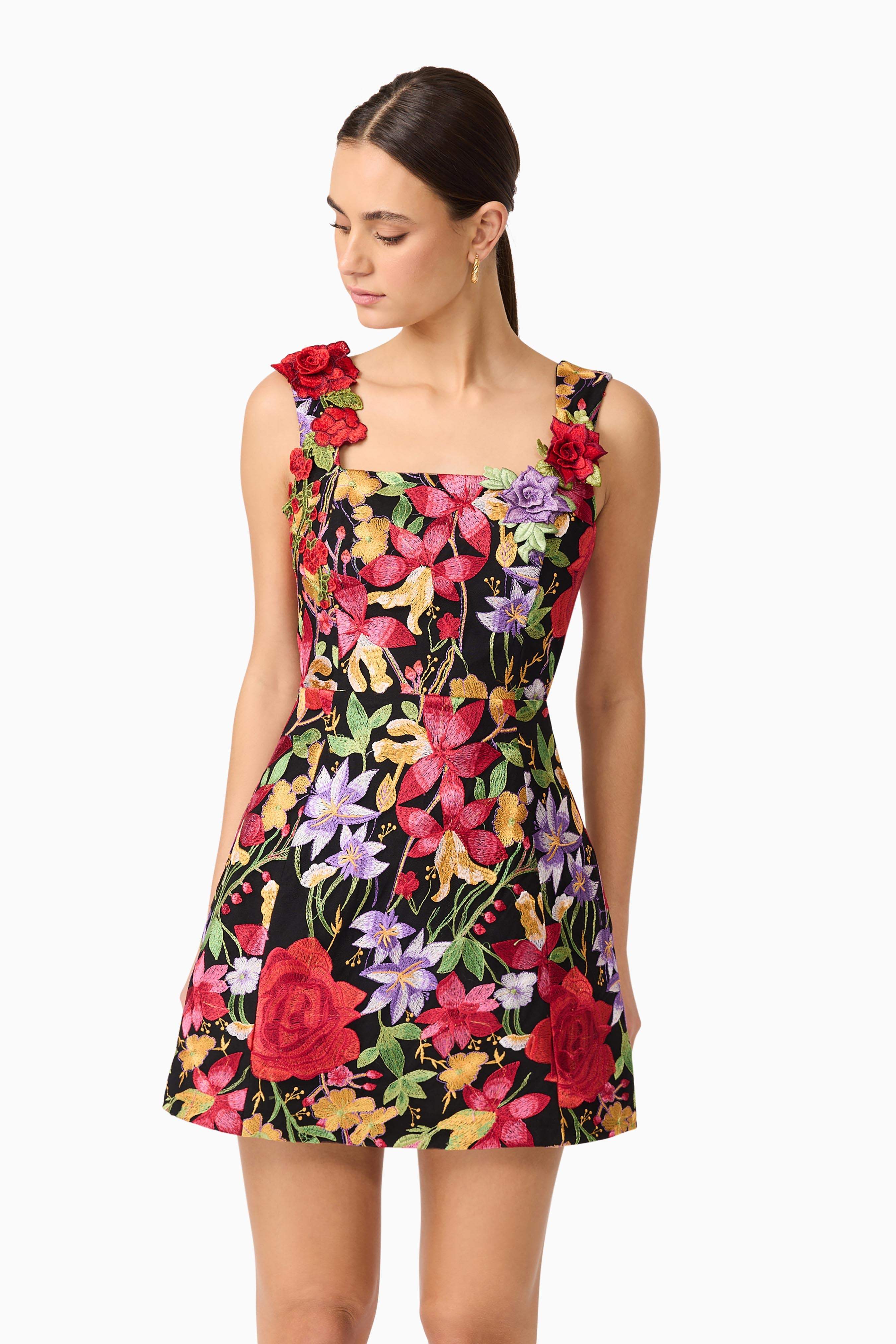 Talia Mini Dress in Black Floral - Image 3