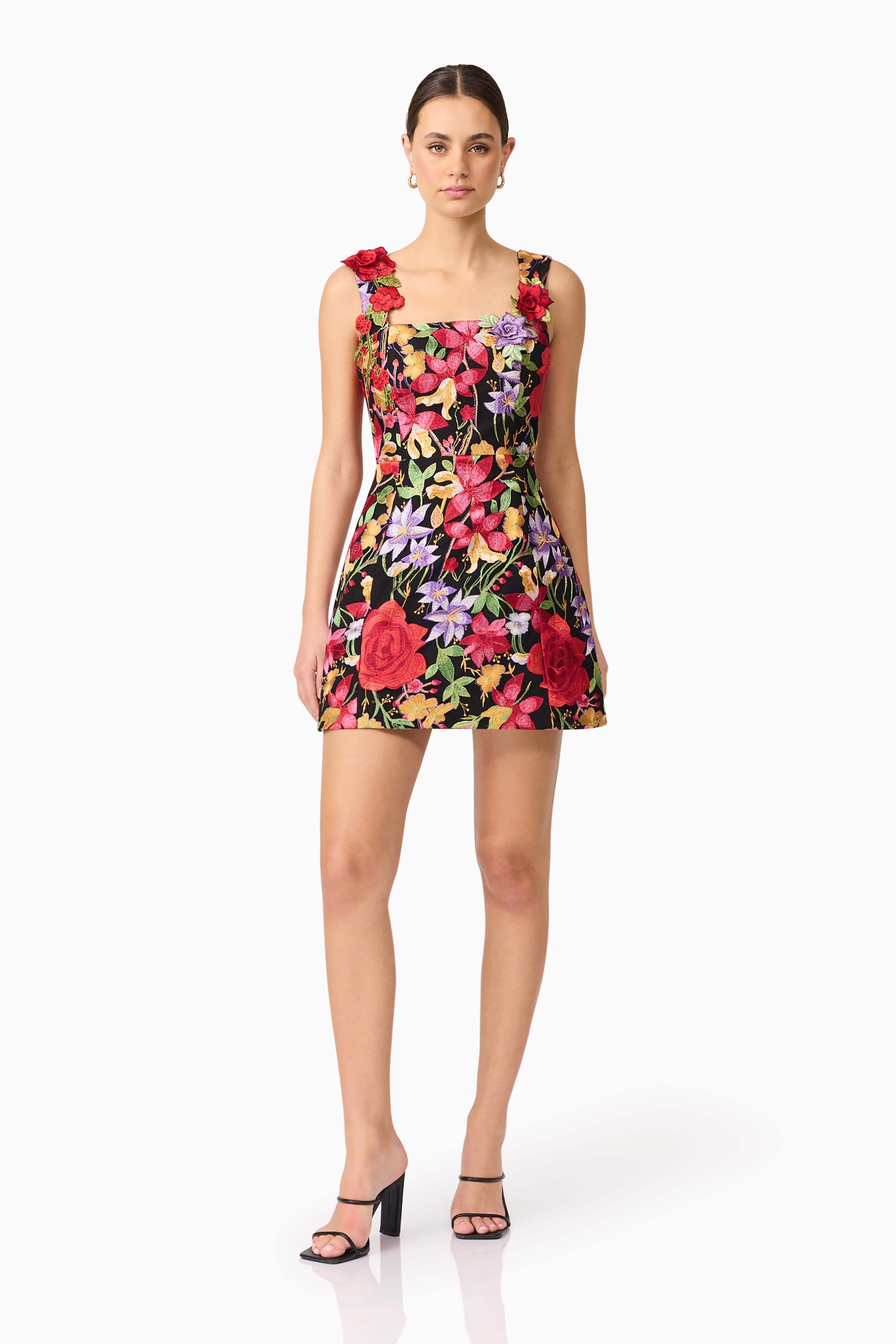 Talia Mini Dress in Black Floral - Image 5