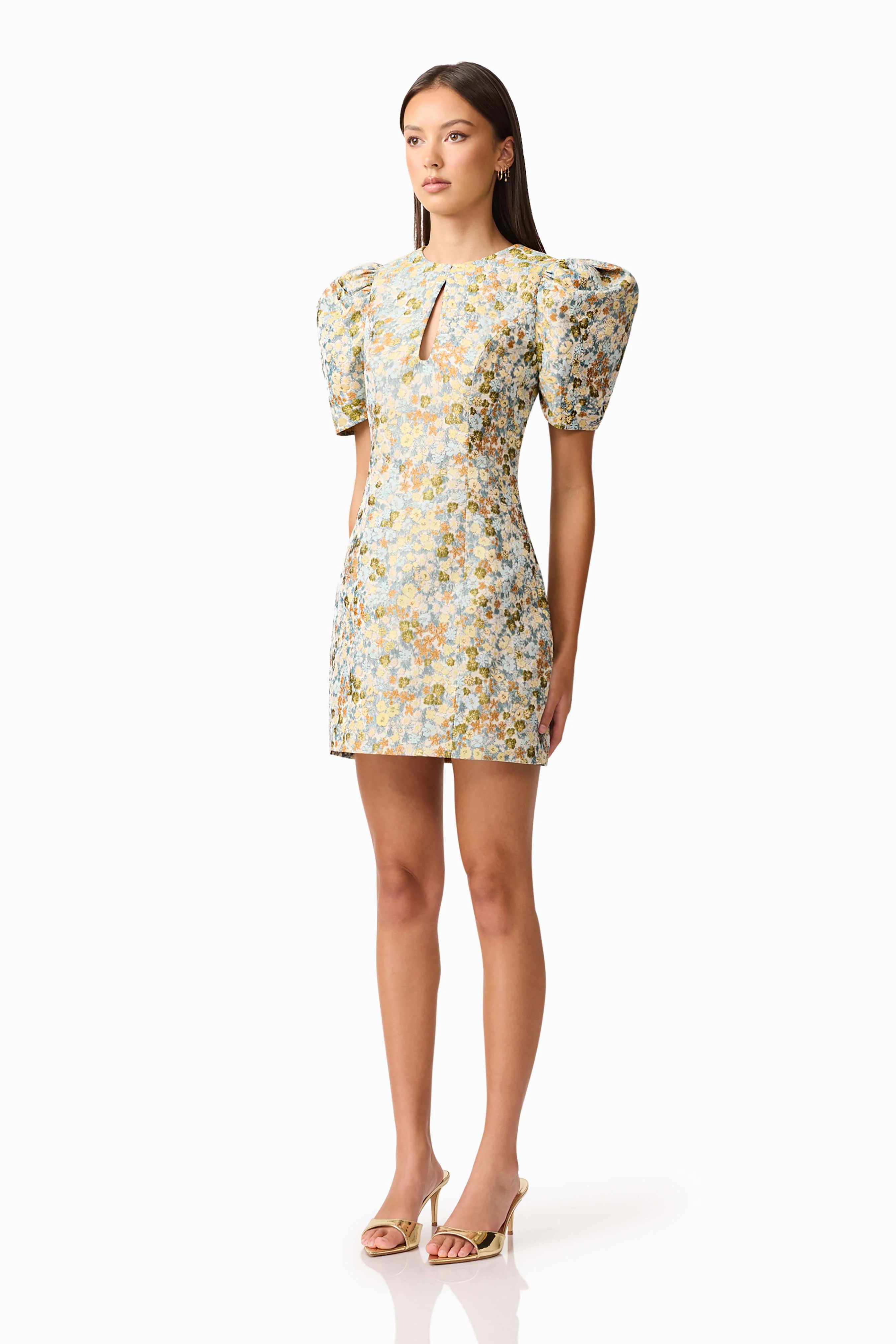 Tasmin Puff Sleeve Mini Dress in Blue & Yellow Floral - Image 3