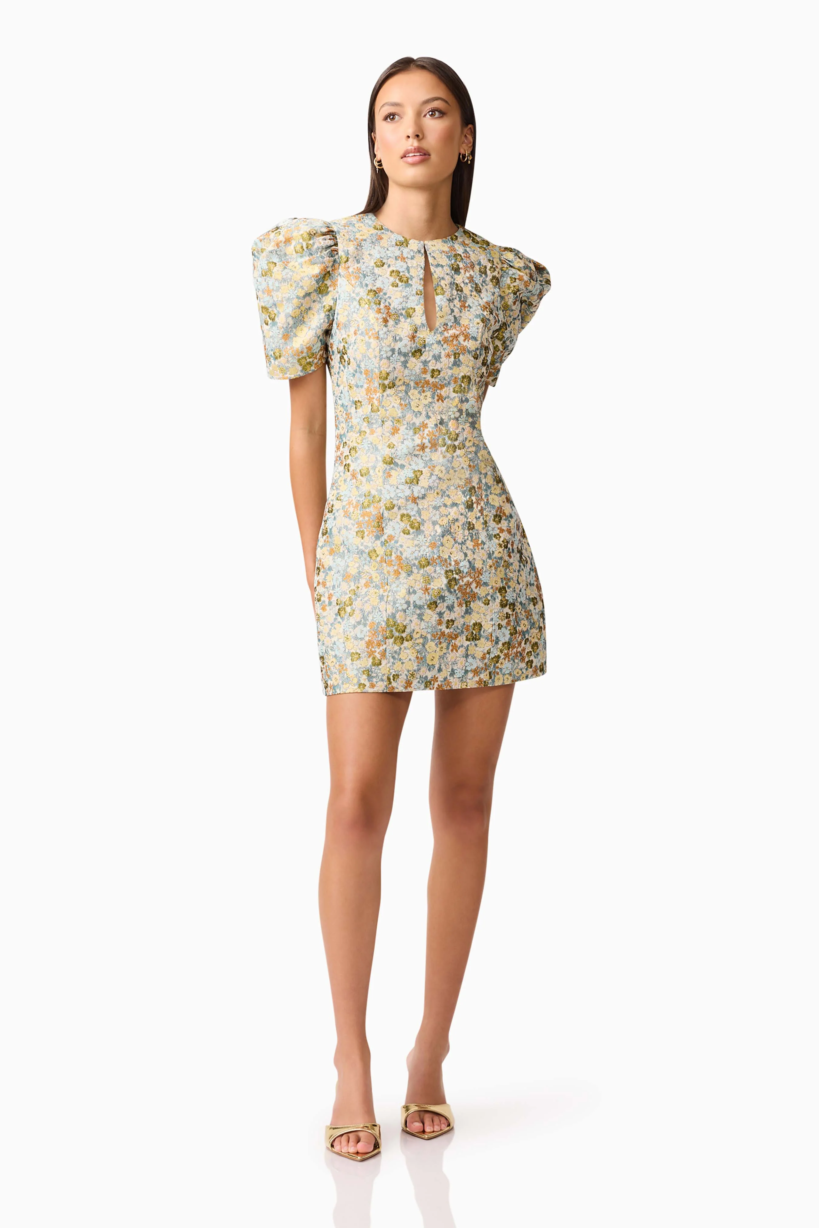Tasmin Puff Sleeve Mini Dress in Blue & Yellow Floral - Image 4