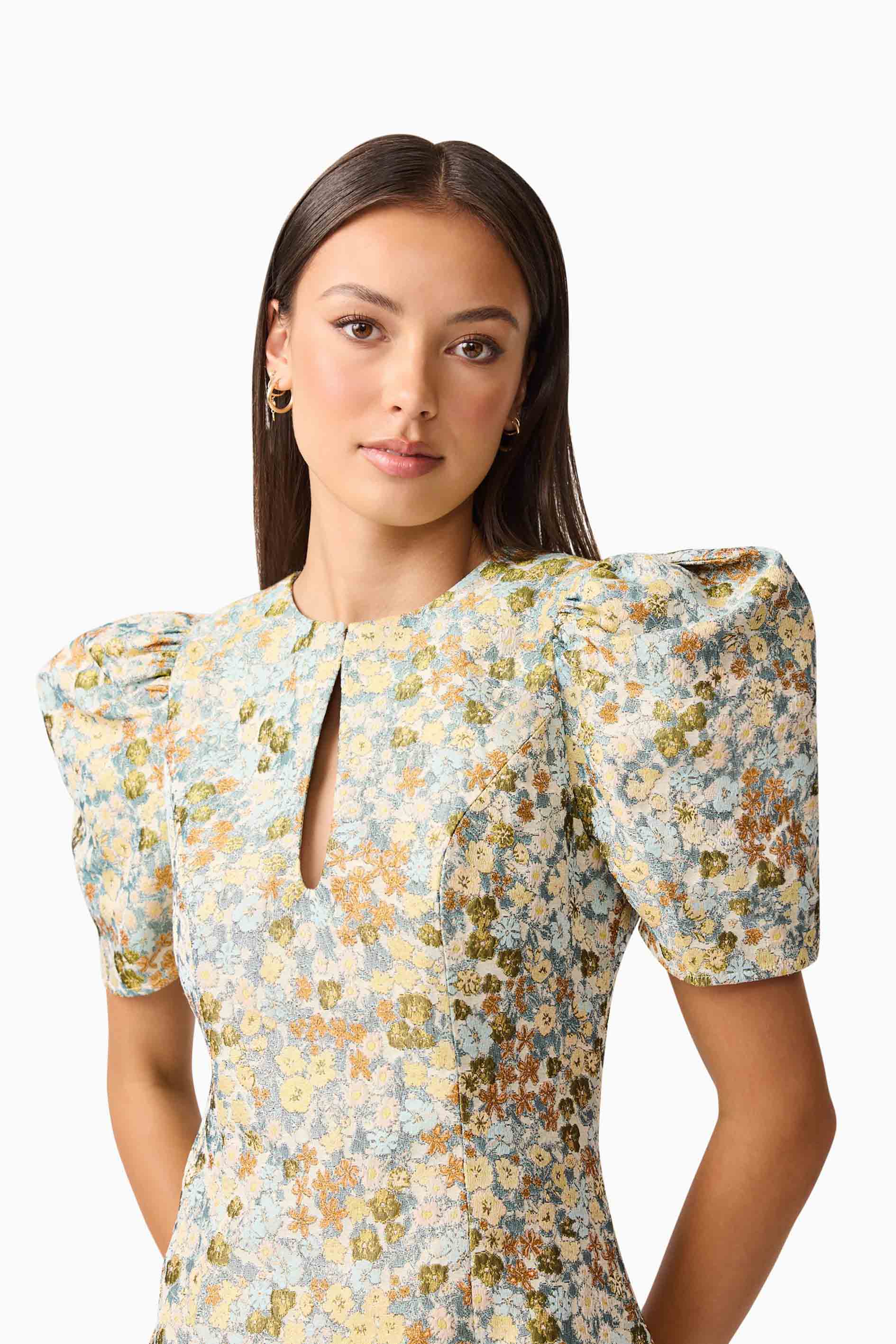 Tasmin Puff Sleeve Mini Dress in Blue & Yellow Floral - Image 6