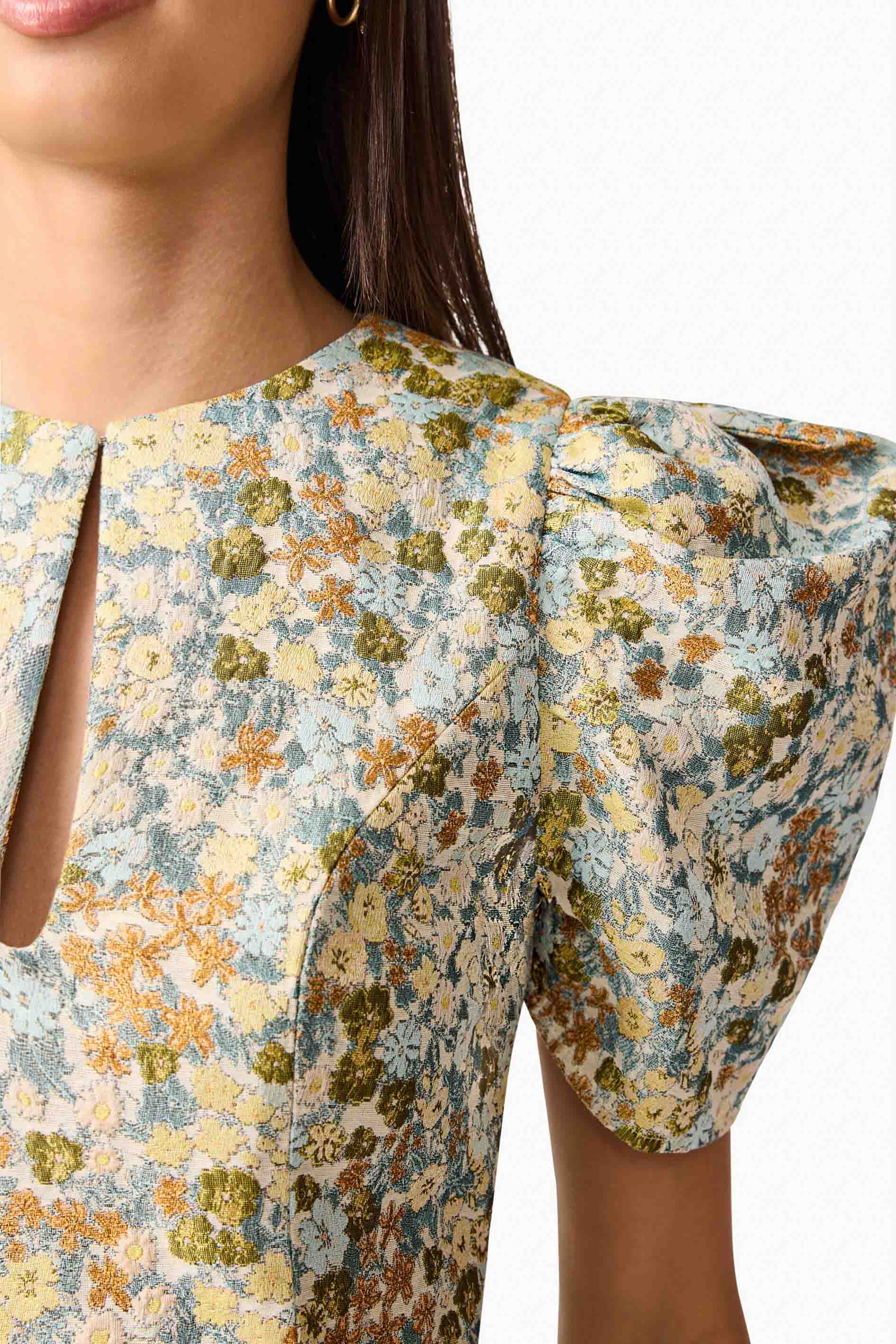 Tasmin Puff Sleeve Mini Dress in Blue & Yellow Floral - Image 7