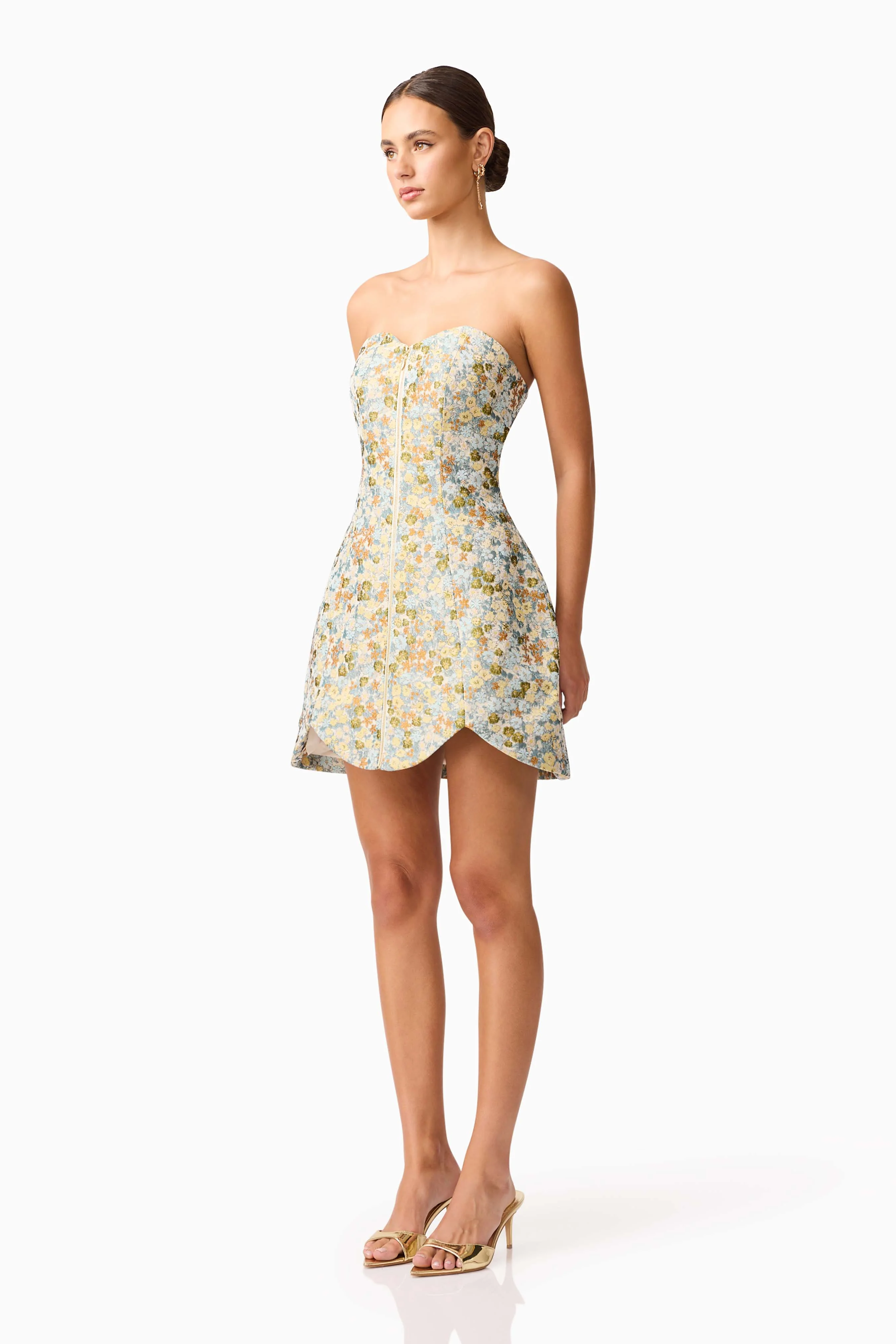 Tasmin Strapless Mini Dress in Blue & Yellow Floral - Image 3
