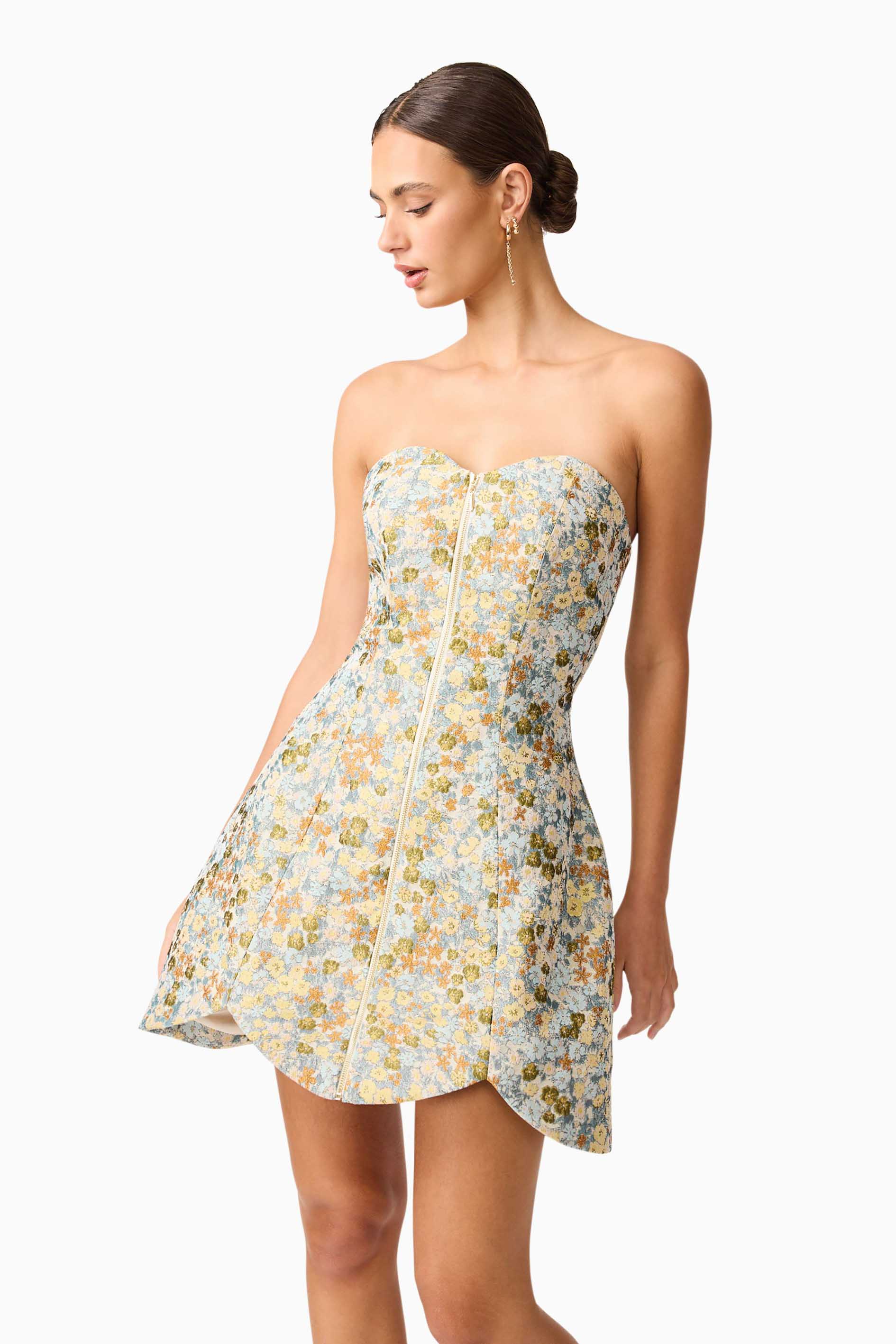 Tasmin Strapless Mini Dress in Blue & Yellow Floral - Image 6