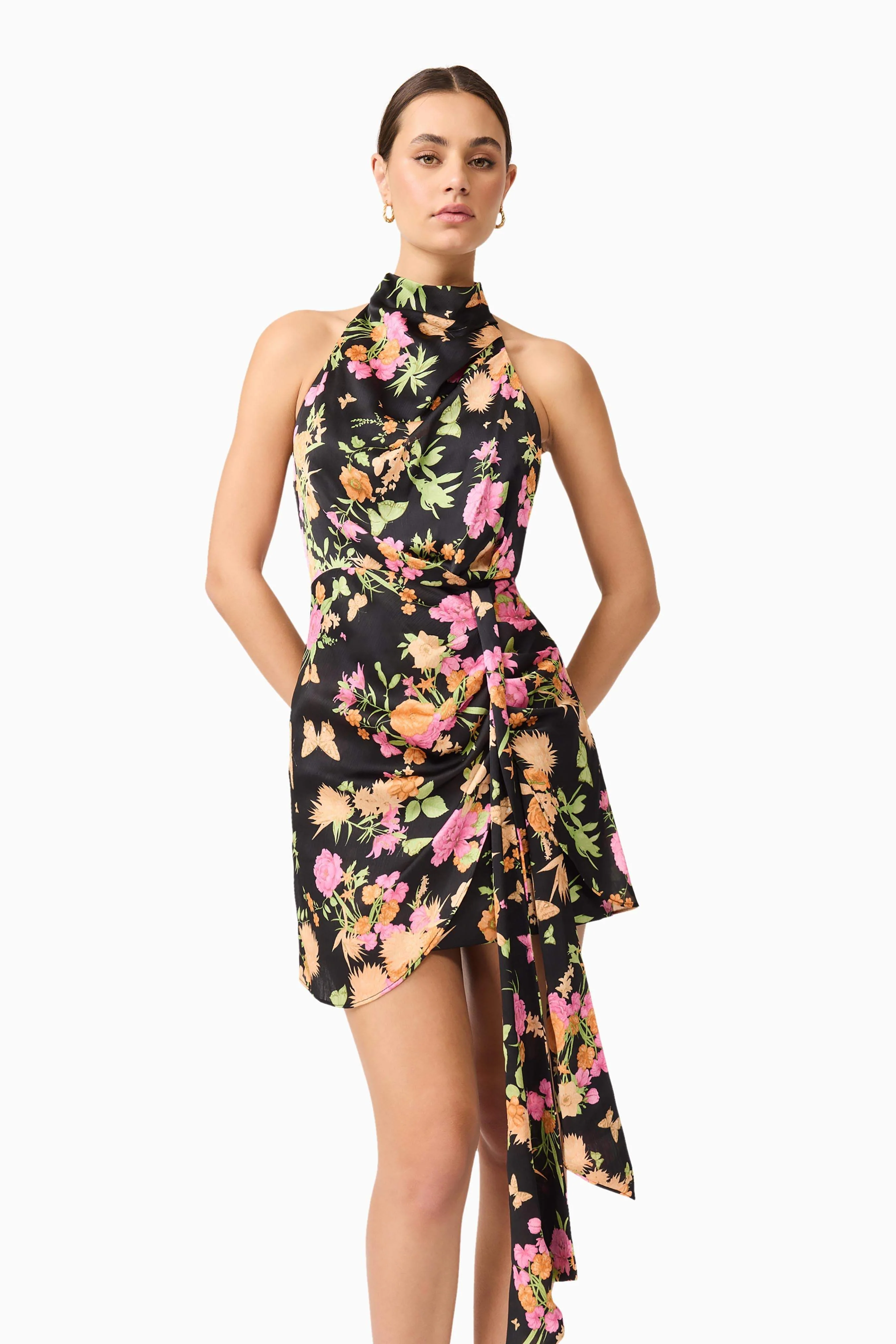 Tess Floral Halter Dress in Black - Image 4
