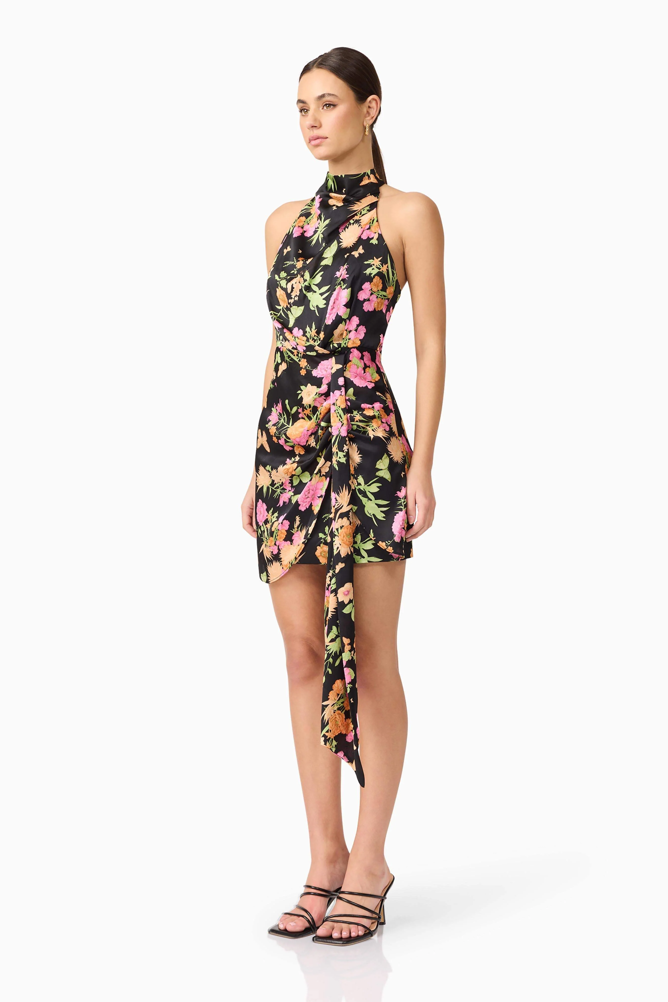 Tess Floral Halter Dress in Black - Image 5