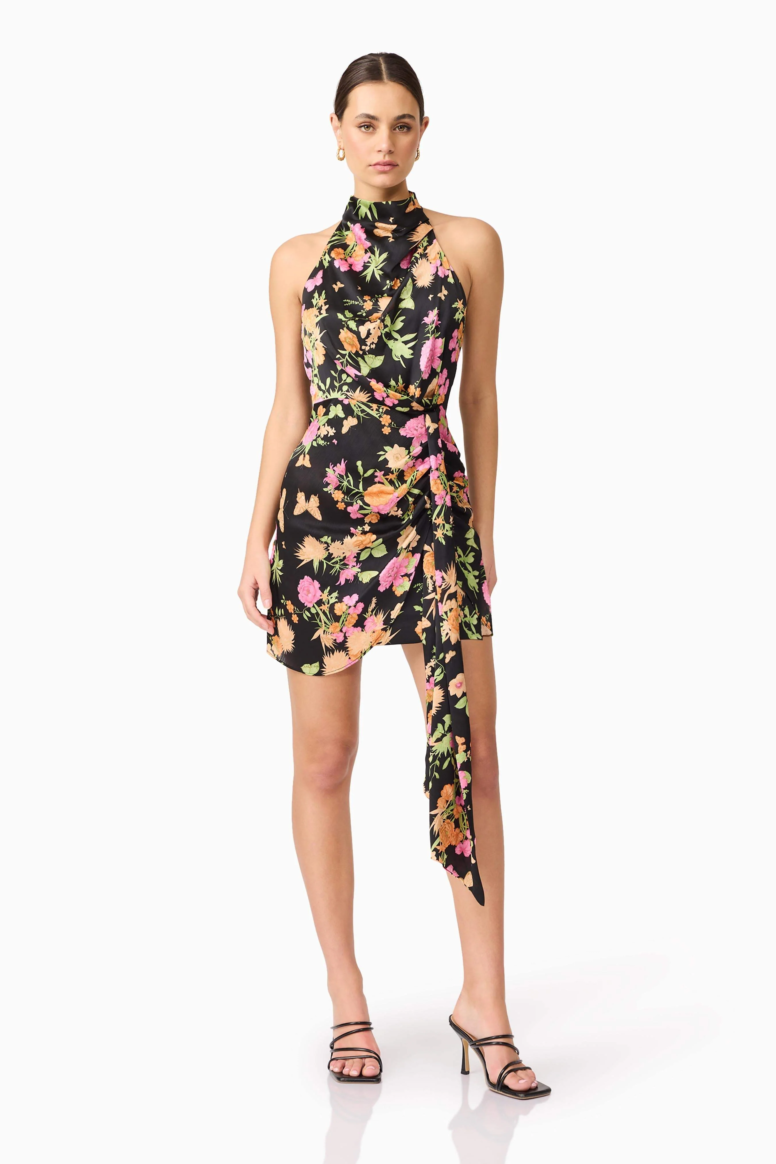 Tess Floral Halter Dress in Black - Image 6