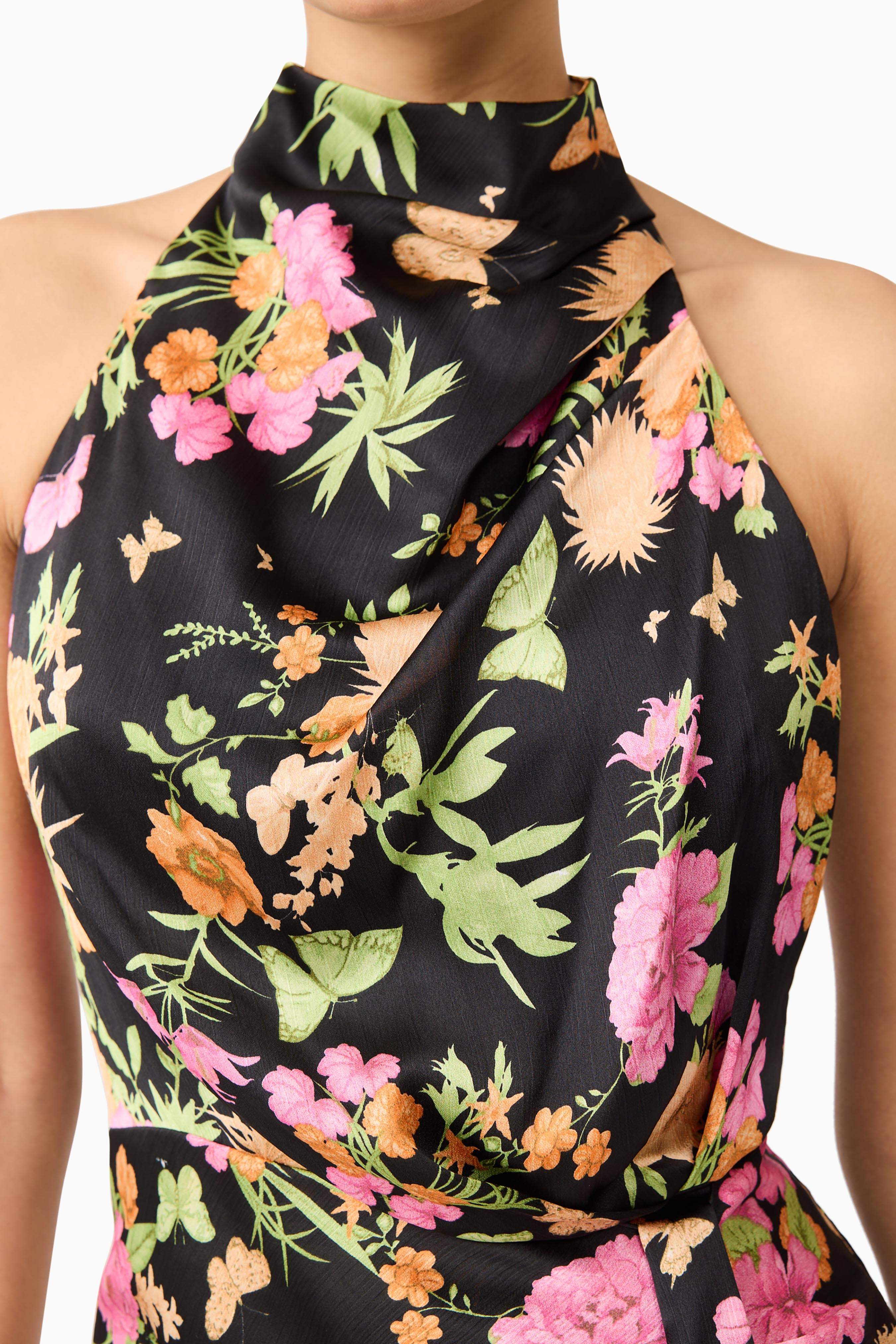 Tess Floral Halter Dress in Black - Image 8