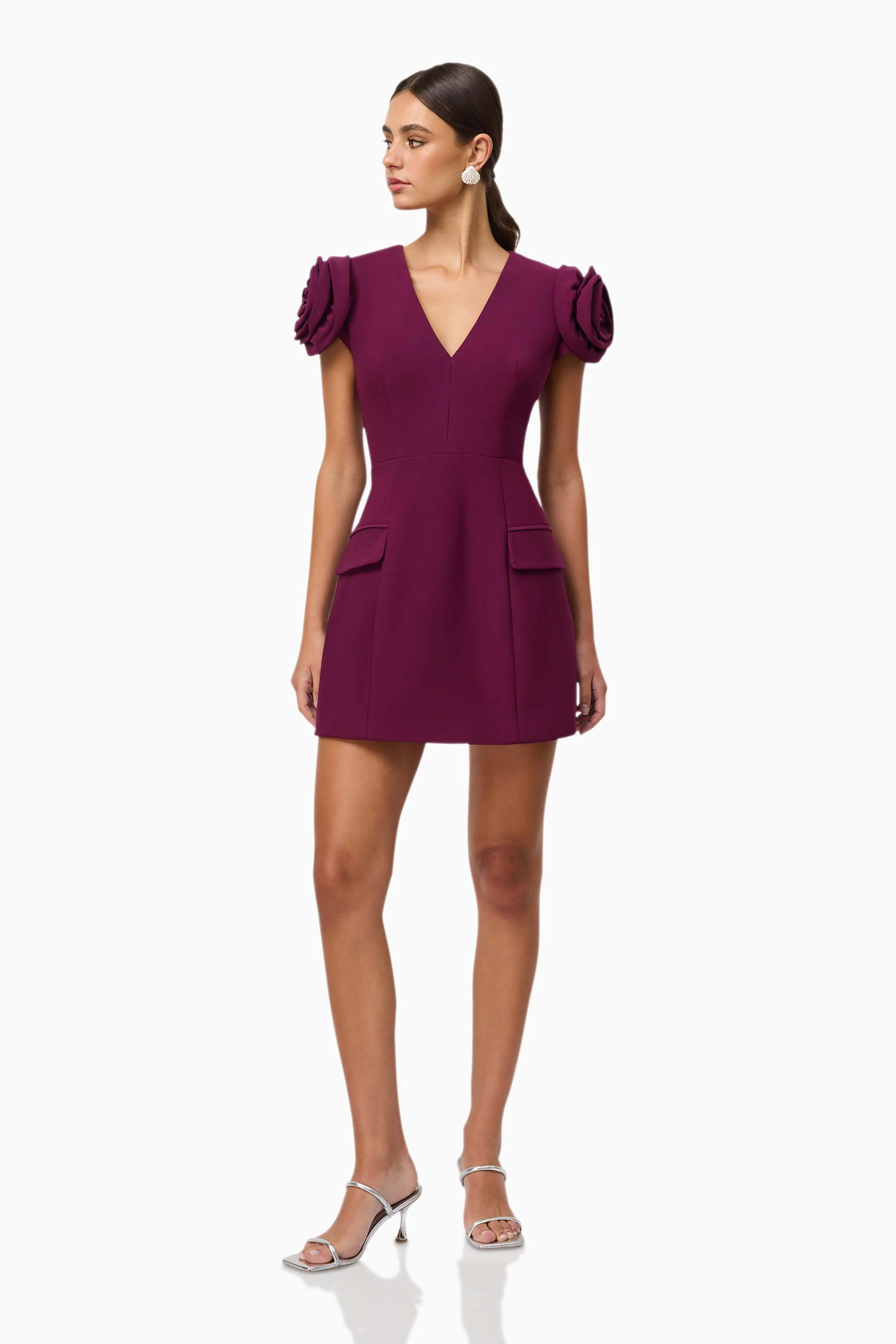 Theresa V-Neck Mini Dress in Burgundy - Image 5
