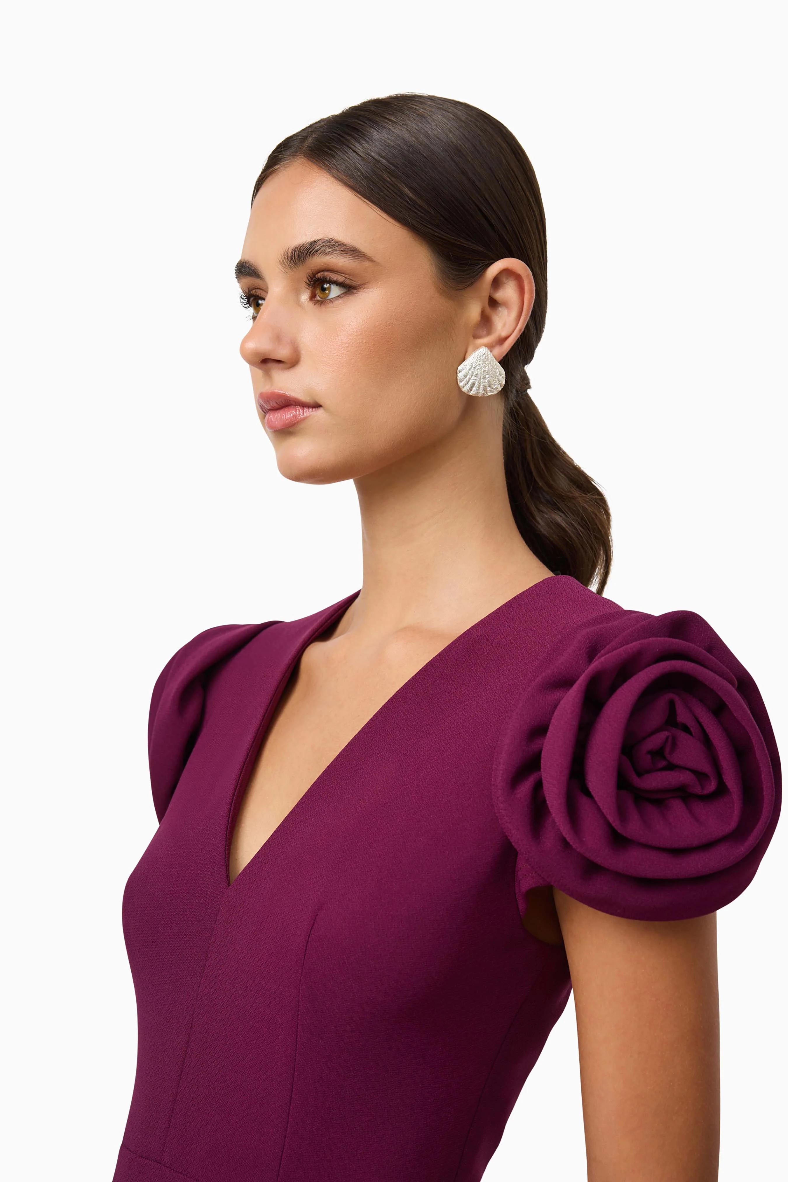 Theresa V-Neck Mini Dress in Burgundy - Image 7