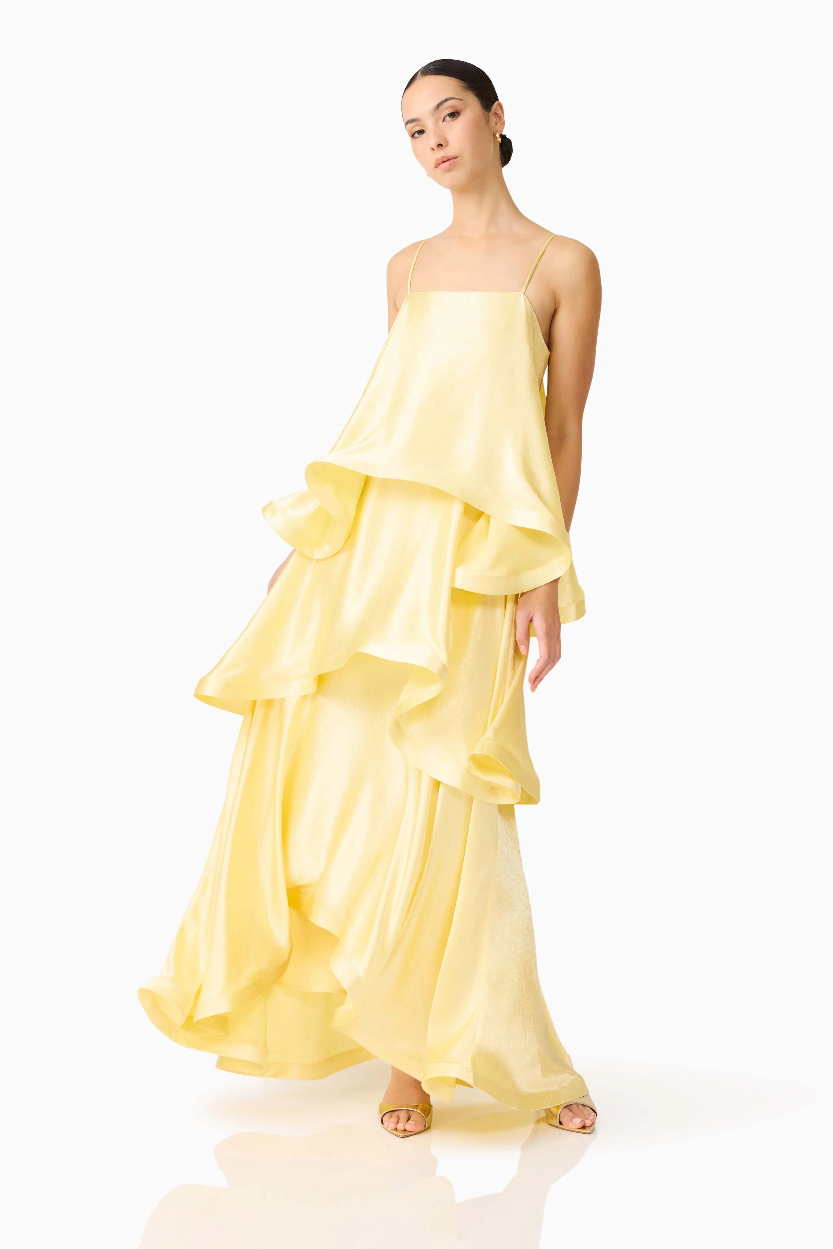 Tilly Tiered Maxi Dress in Butter Yellow - Image 3