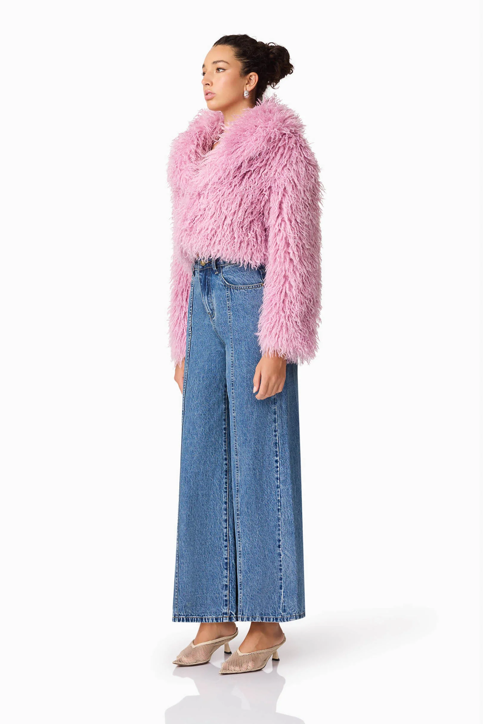 Trisha Faux Fur Cropped Jacket in Pink - Image 4