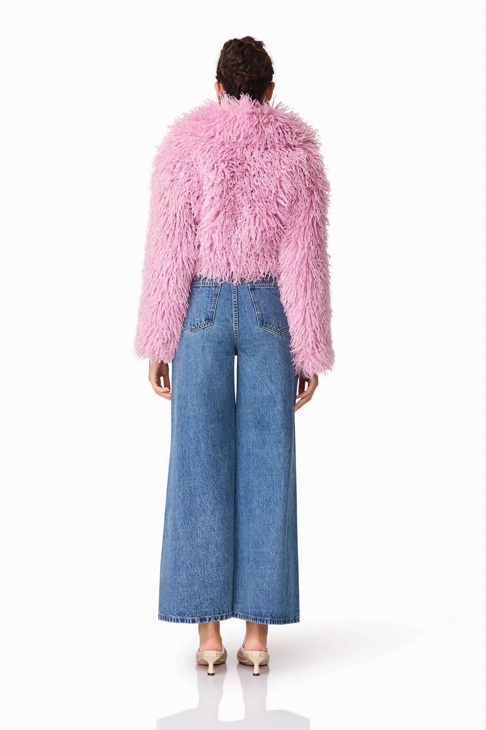 Trisha Faux Fur Cropped Jacket in Pink - Image 6