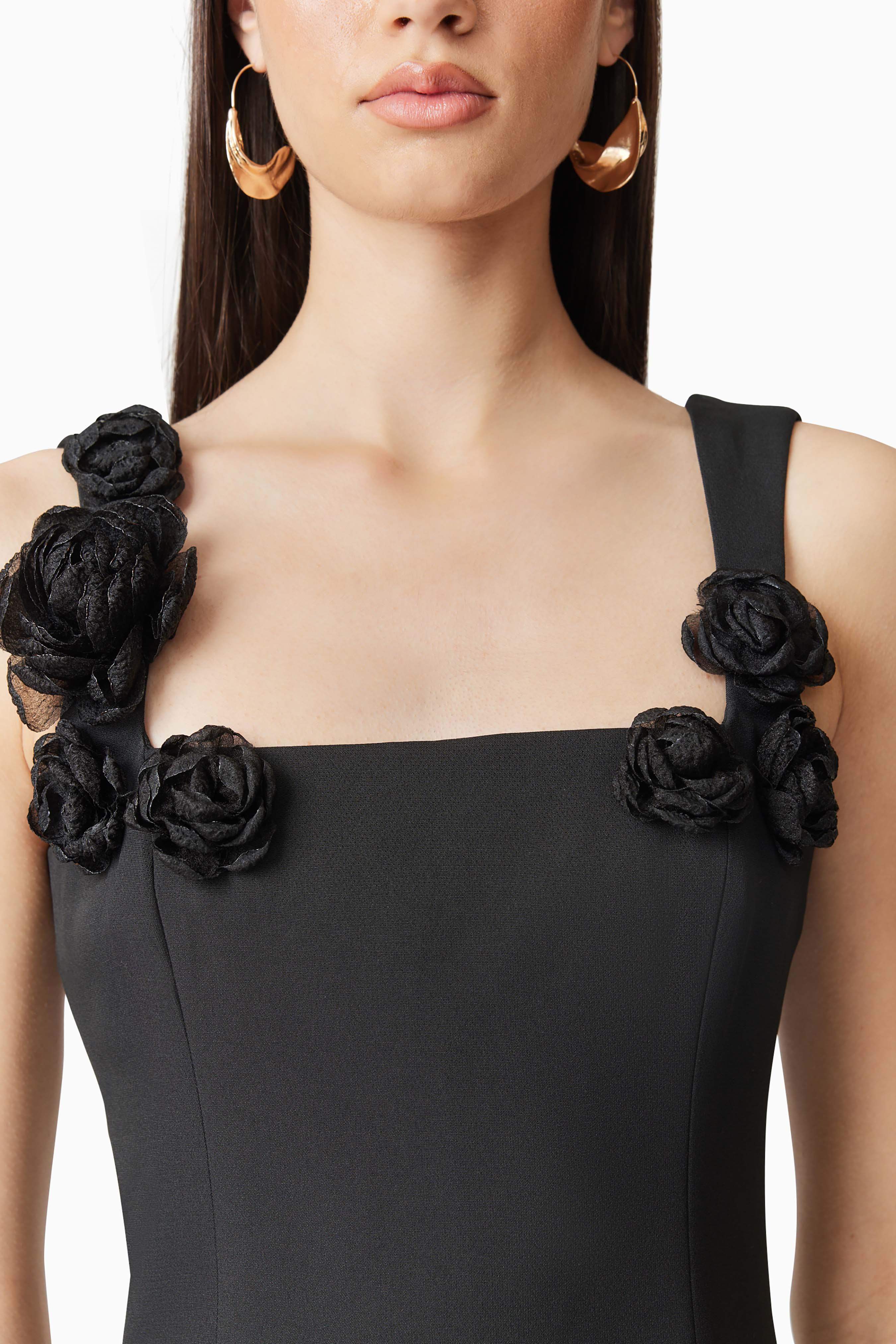 Trompe 3D Floral Mini Dress Black - Image 3