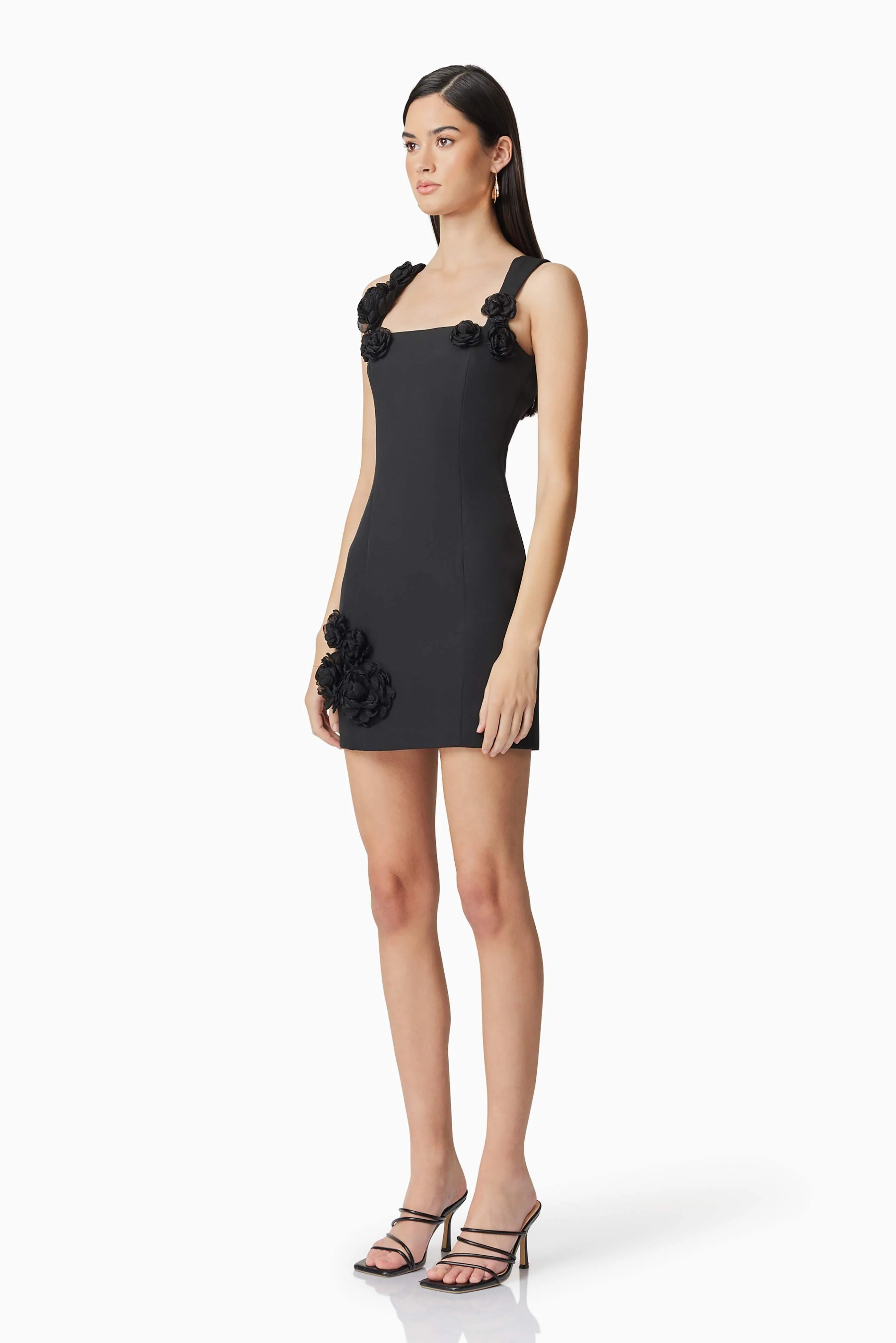 Trompe 3D Floral Mini Dress Black - Image 4