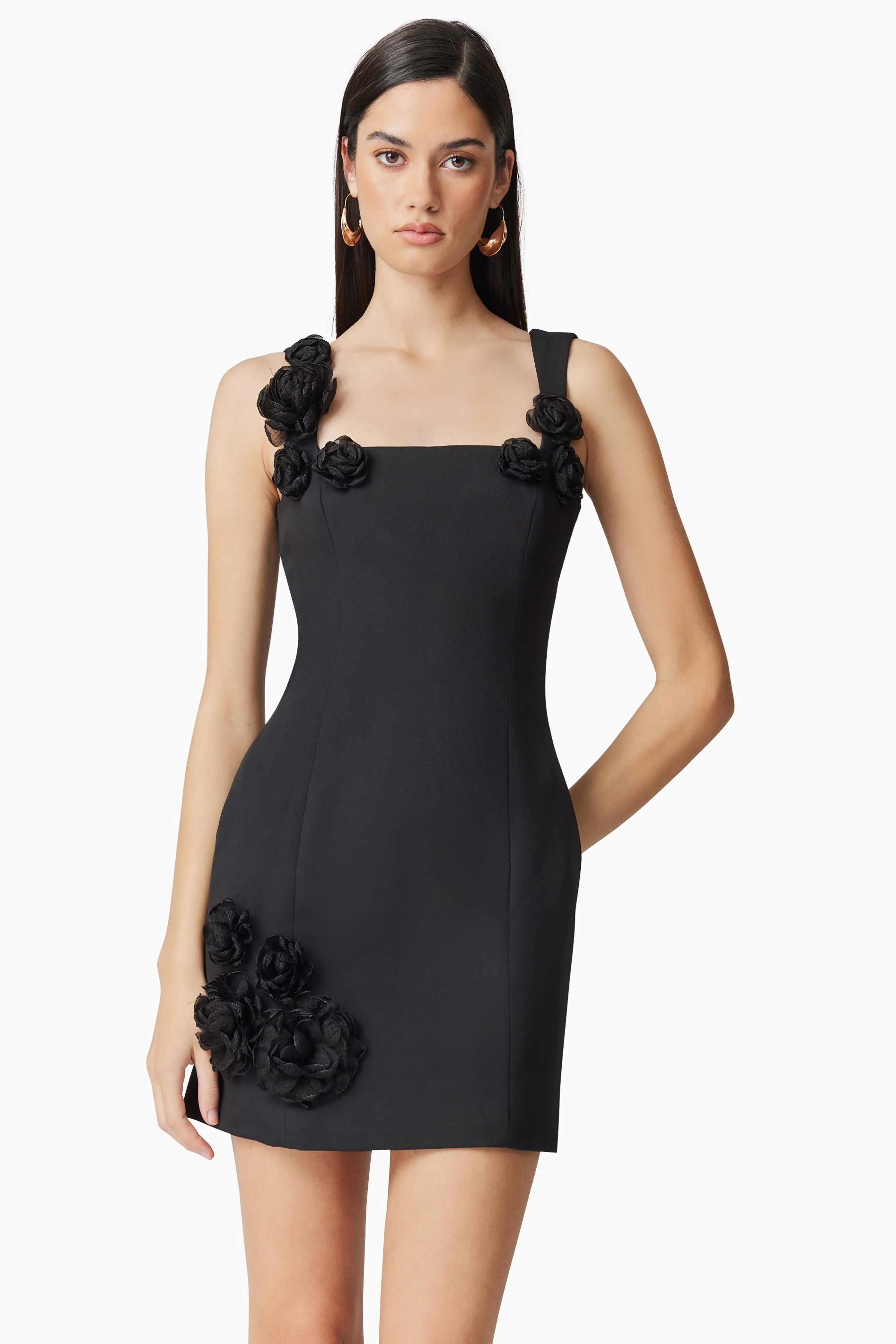 Trompe 3D Floral Mini Dress Black - Image 8