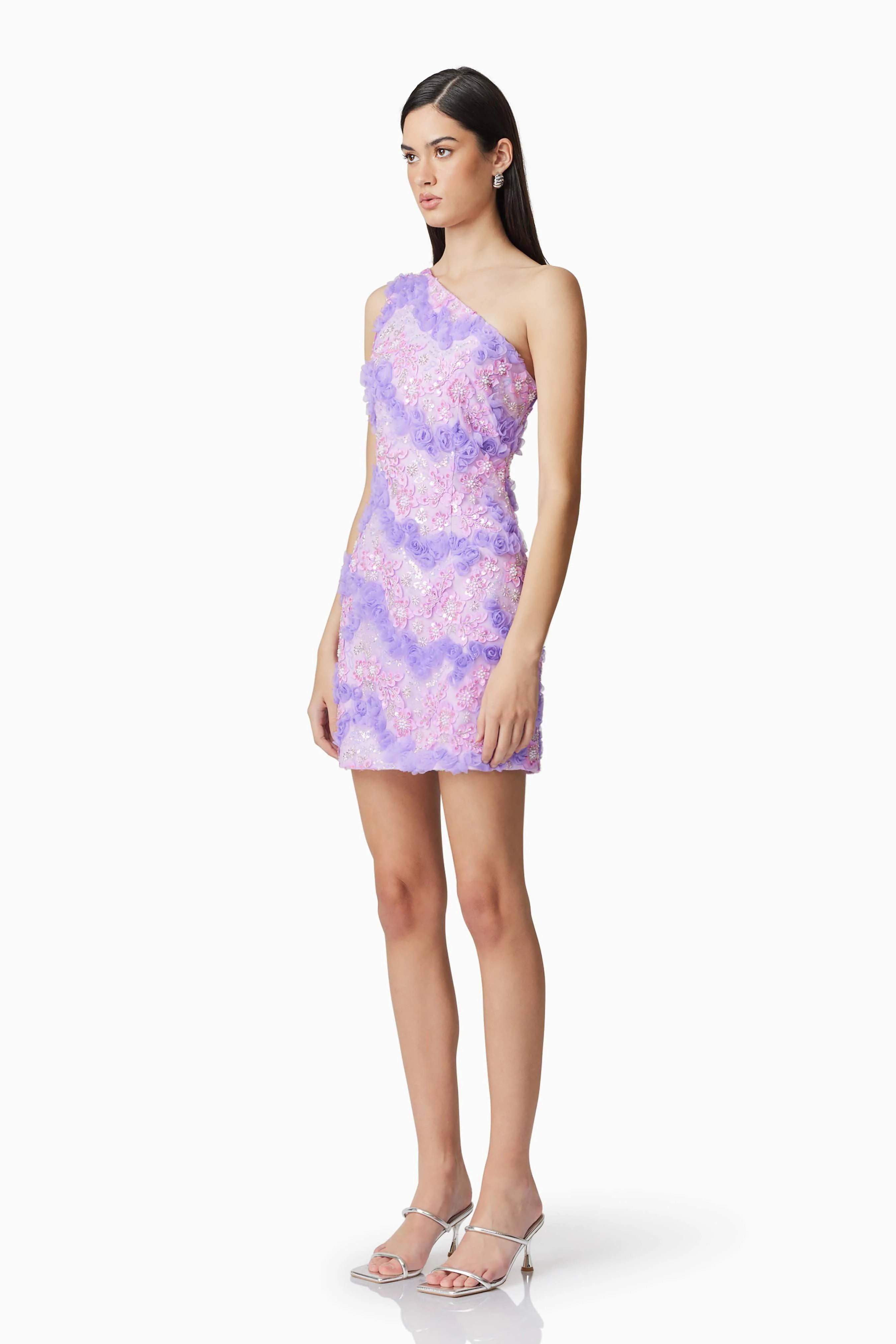 Vonni One Shoulder Mini Dress in Purple - Image 3