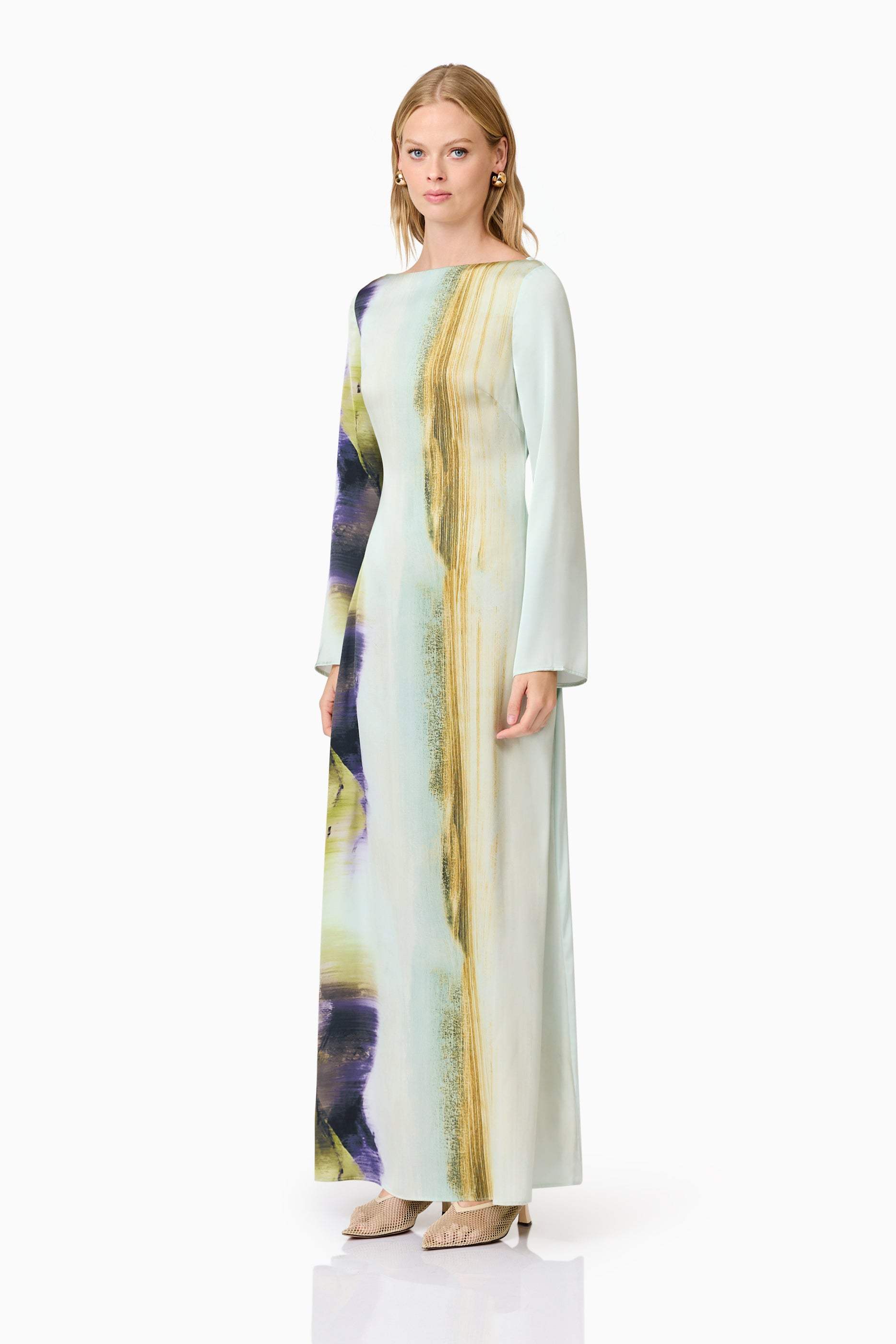 CURAAE Willow Satin Maxi Dress In Blue - Image 3
