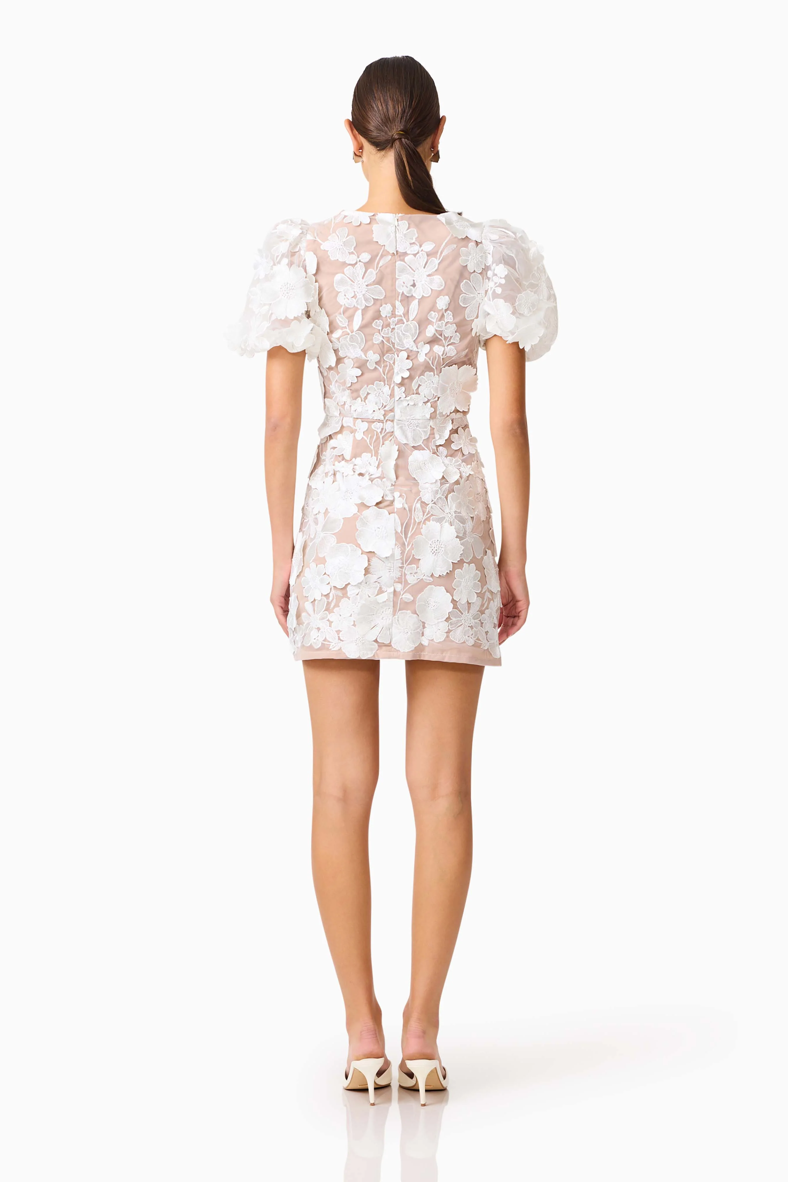Zayla 3D Floral Mini Dress in White - Image 4